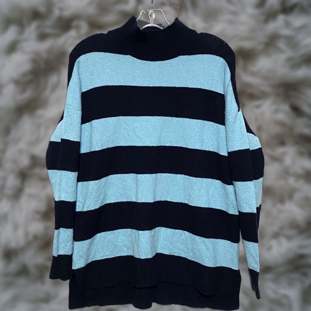 Loft LOFT Blue Striped Mock Neck Sweater S Women's Pullover Casual Nautical Preppy Sailor NWT Size S / US 4 / IT 40 - 1 Thumbnail