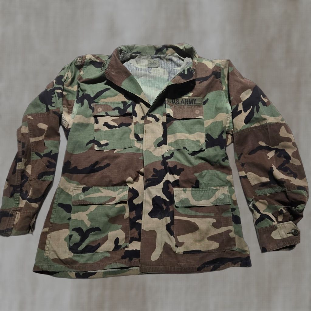 Vintage Military US Army Airborne Hunting Camo Combat Tactical Shirt Field Jacket Men's L Large Size US L / EU 52-54 / 3 - 1 Thumbnail