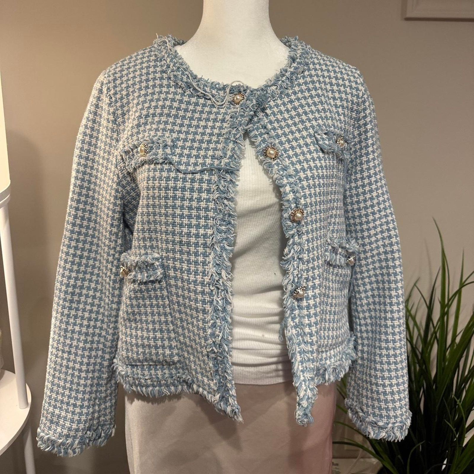 Other Vintage chanel inspired blue and white blazer Size L / US 10 / IT 46 - 5 Thumbnail