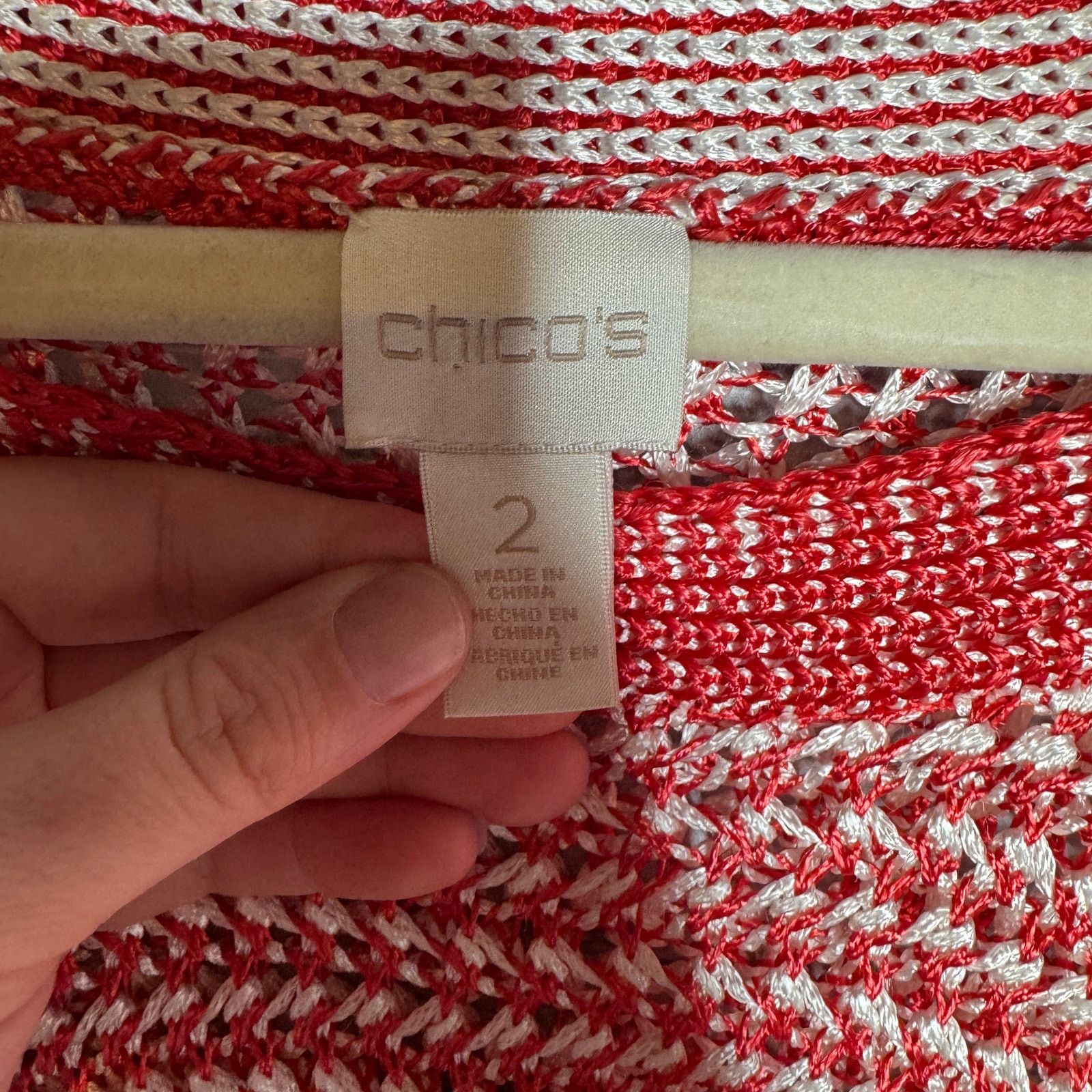 Chicos Chico’s Open Weave Knit Top Short Sleeve Pullover Sweater Lg Size L / US 10 / IT 46 - 2 Thumbnail