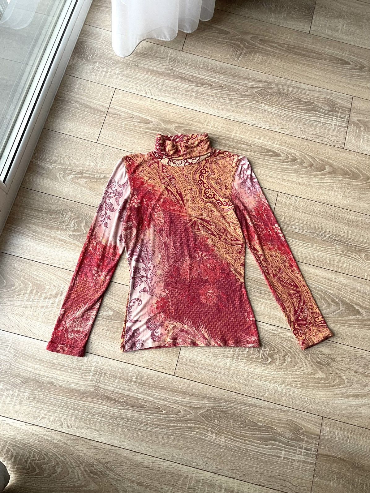 Roberto Cavalli Vintage Roberto Cavalli Class Paisley Top Turtleneck Shirt Size L / US 10 / IT 46 - 1 Thumbnail