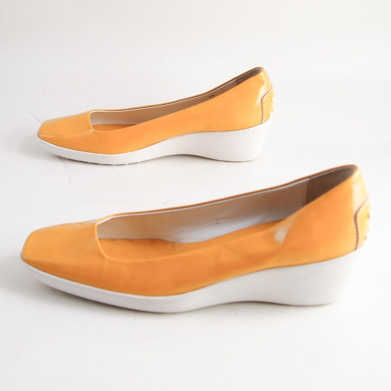 Tod's Tod's Wedge Loafers Square Toe Yellow Pat Leather EU 36 US 6 Size US 6 / IT 36 - 2 Thumbnail
