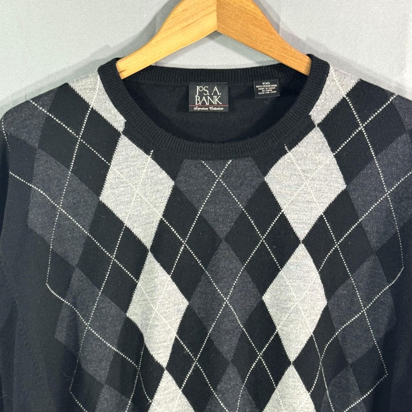 Jos. A. Bank Jos A Bank Sweater Mens 2XL Black Gray Argyle Crewneck Merino Wool Pullover Size US XXL / EU 58 / 5 - 3 Thumbnail