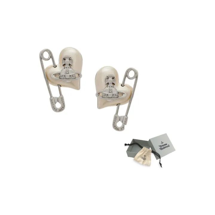Vivienne Westwood Vivienne Westwood Heart Pearl Safety Pin Earrings 0079 Size ONE SIZE - 1 Thumbnail