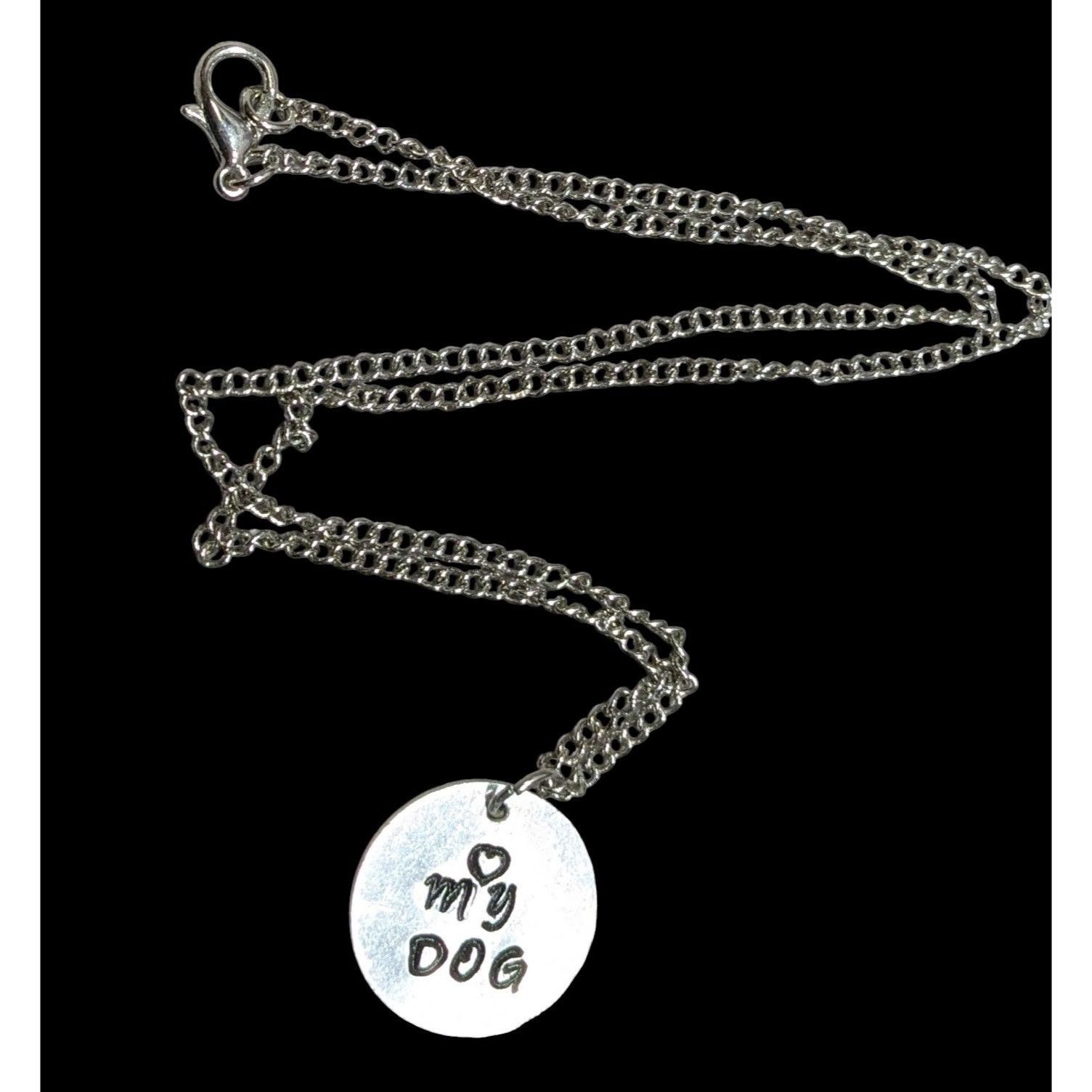 Handmade Love My Dog Hand Stamped Silver Tone Pendant Necklace Size ONE SIZE - 1 Thumbnail
