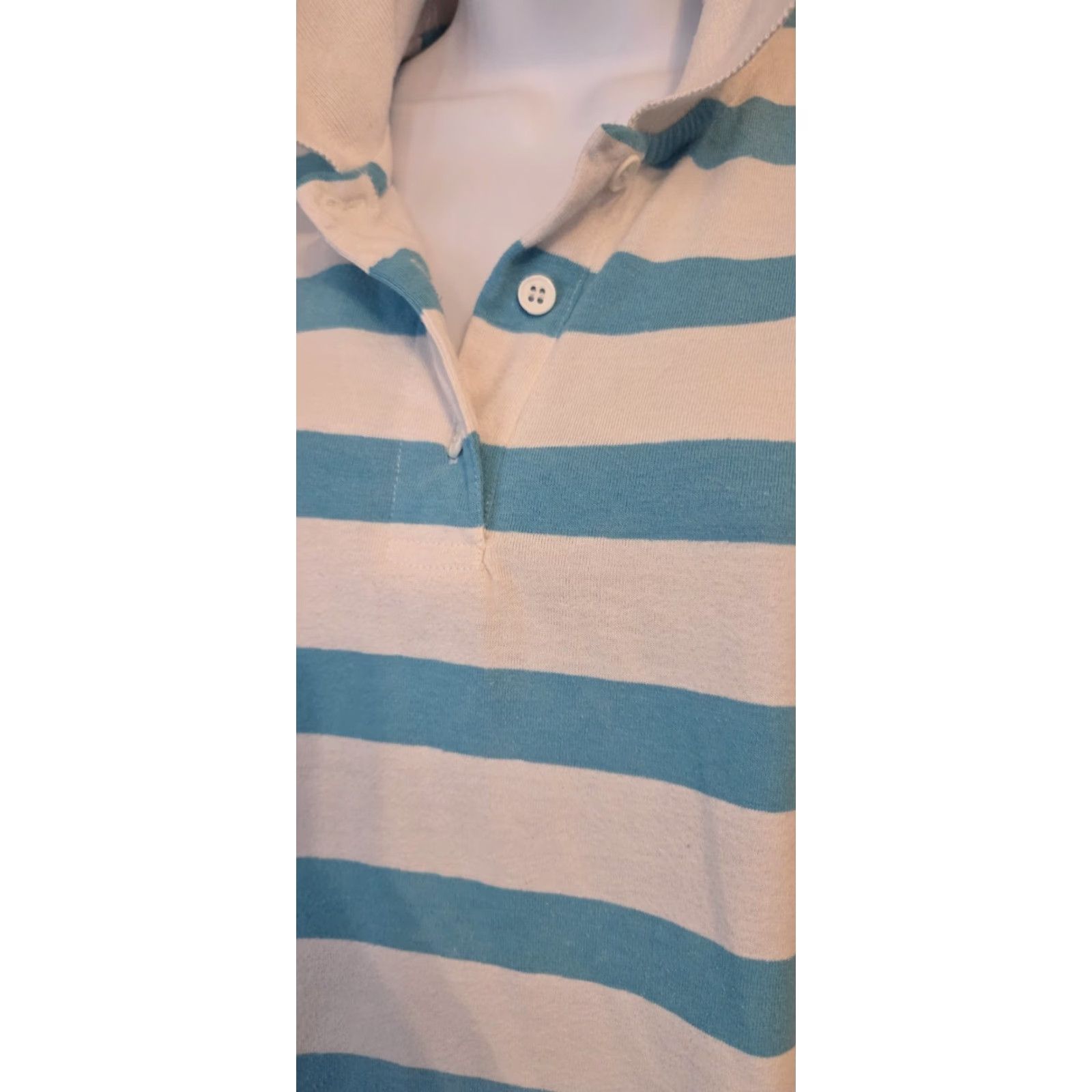 Vintage VINTAGE Stefano Worldwide Aqua White Stripe Polo Shirt M Women Size M / US 6-8 / IT 42-44 - 4 Thumbnail