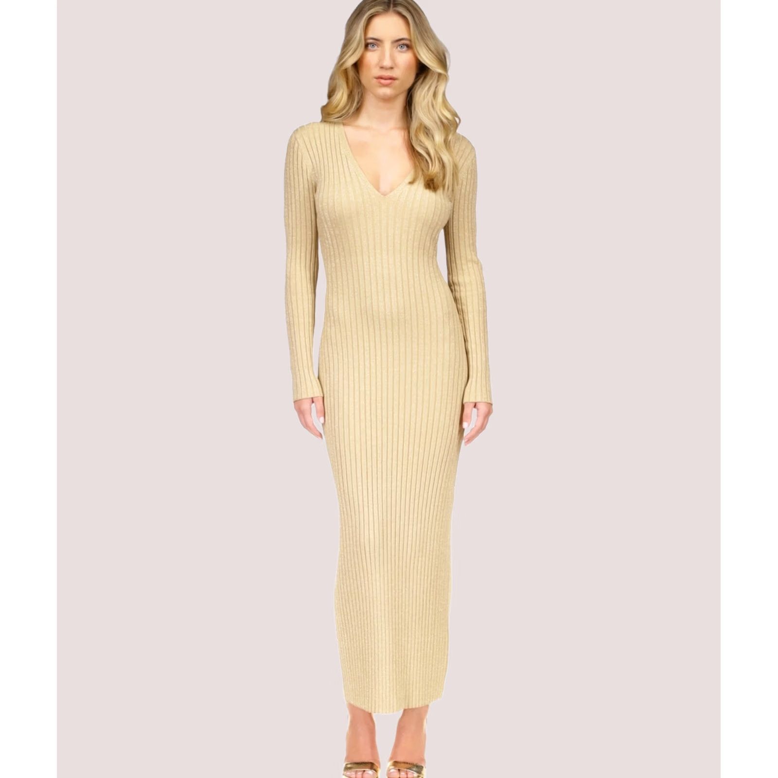 Michael Kors Michael Kors Womens Metallic Sweater Dress M gold Size M / US 6-8 / IT 42-44 - 1 Thumbnail