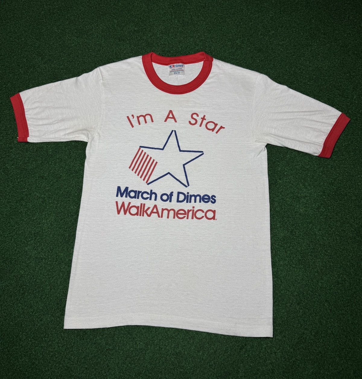 Hanes × Vintage Vintage 80s 90s March Of Dimes WalkAmerica Ringer T Shirt Size US S / EU 44-46 / 1 - 1 Thumbnail
