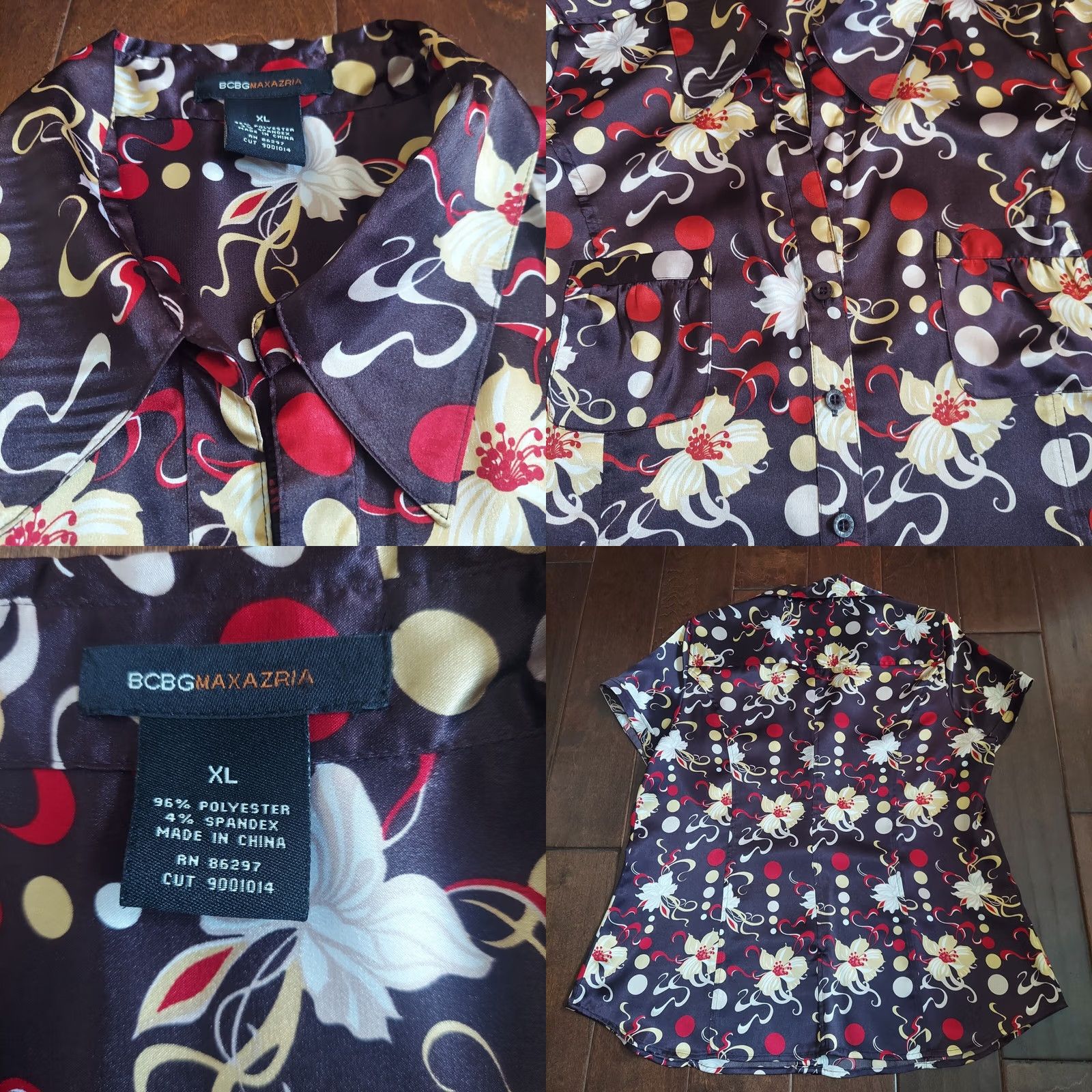 Bcbgmaxazria BCBGMAXAZRIA Women Blouse Button-Down Short Sleeve Floral V-Neck Waist XS? XL Size XL / US 12-14 / IT 48-50 - 11 Thumbnail