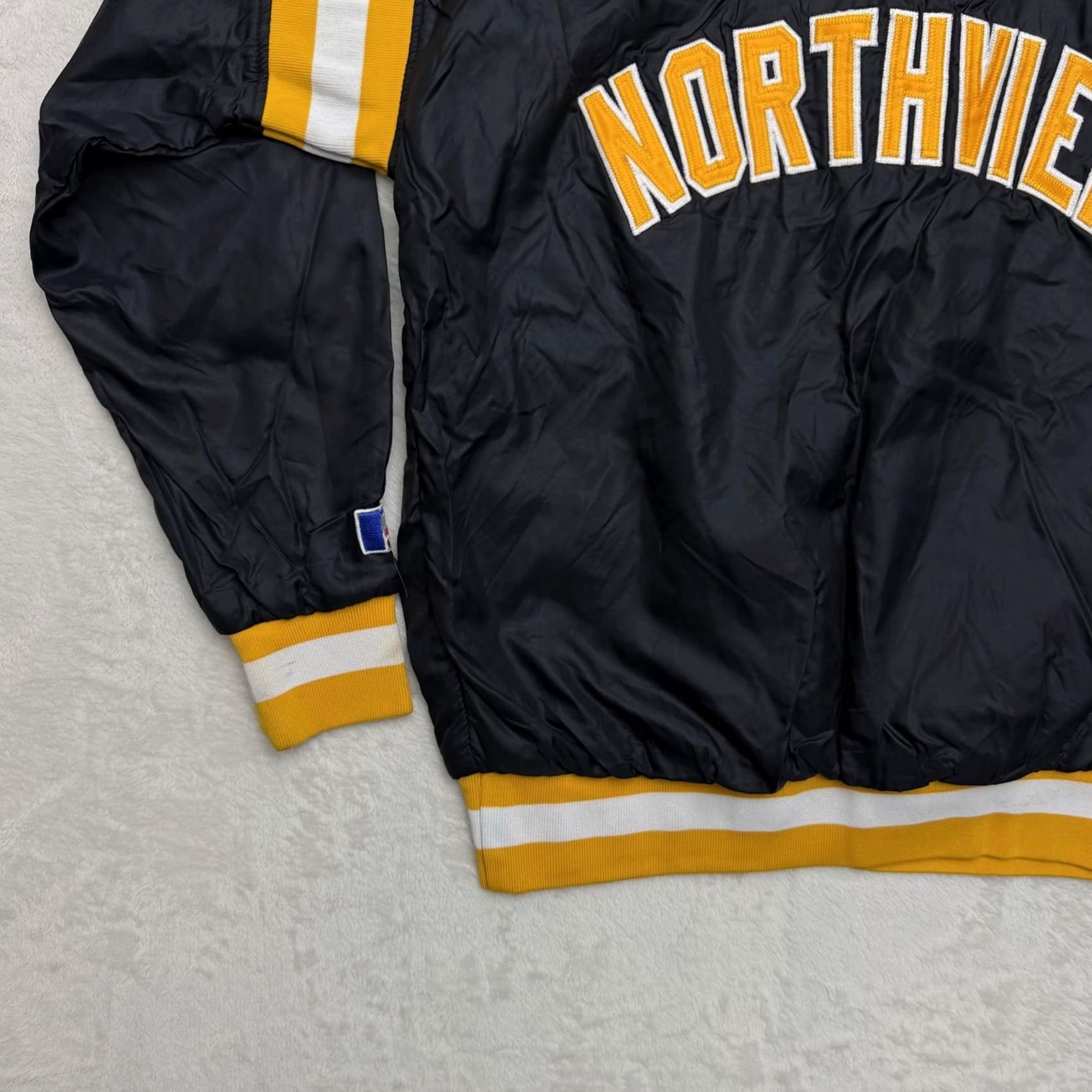 Russell Athletic VINTAGE Russell Northview Jacket Mens Large Hooded Windbreaker 1/2 Zip Black Striped Mid-Length Jacket Mens Size US L / EU 52-54 / 3 - 7 Thumbnail