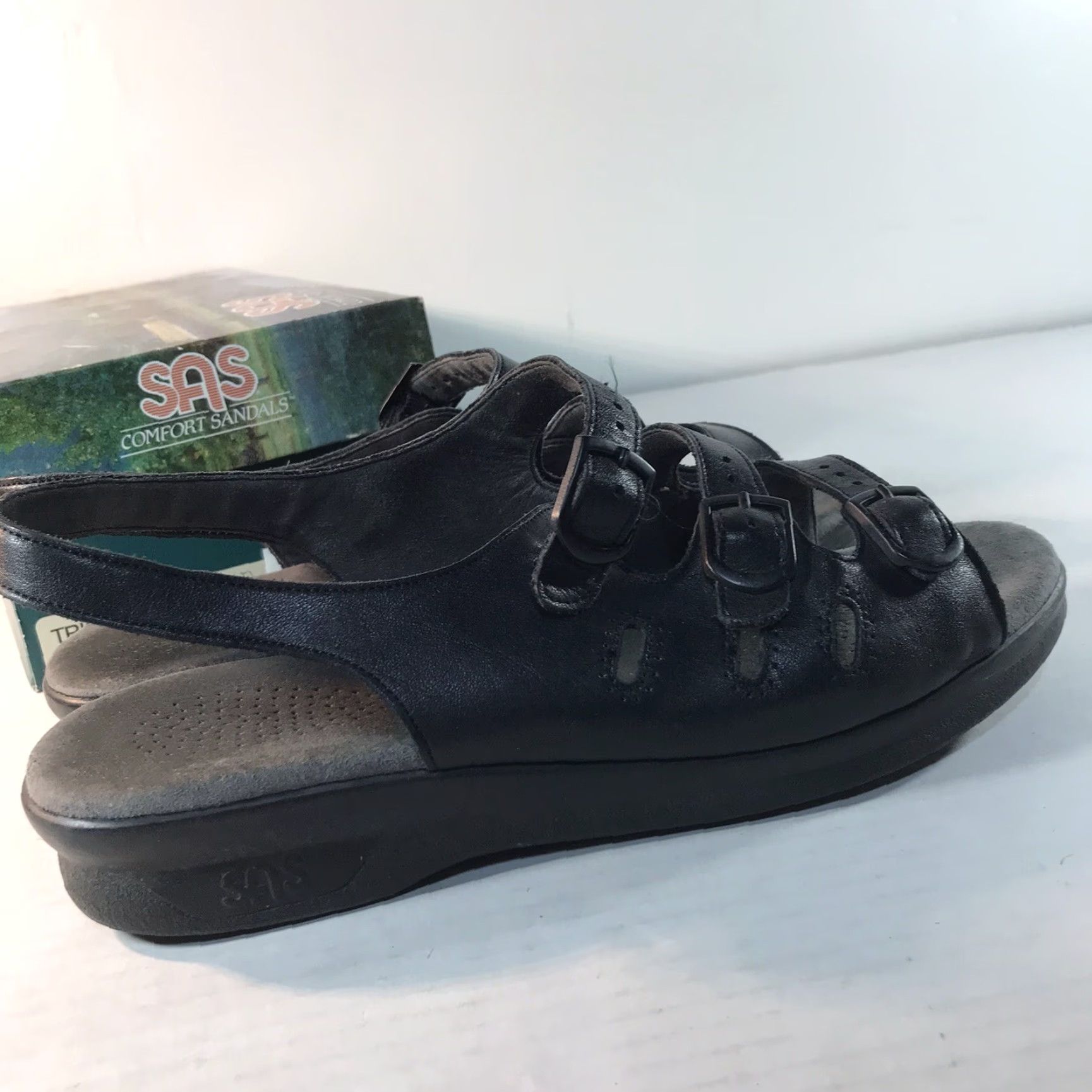 SAS Vintage SAS Black Leather Tripad Comfort Sandals Womens Size 9.5M USA Size US 10 / IT 40 - 4 Thumbnail