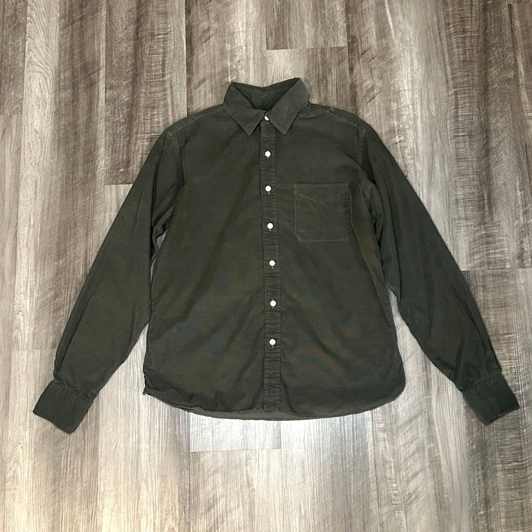 Hamilton Hamilton Olive Green Micro Corduroy Long Sleeve Button Shirt Medium Men Size US M / EU 48-50 / 2 - 2 Thumbnail