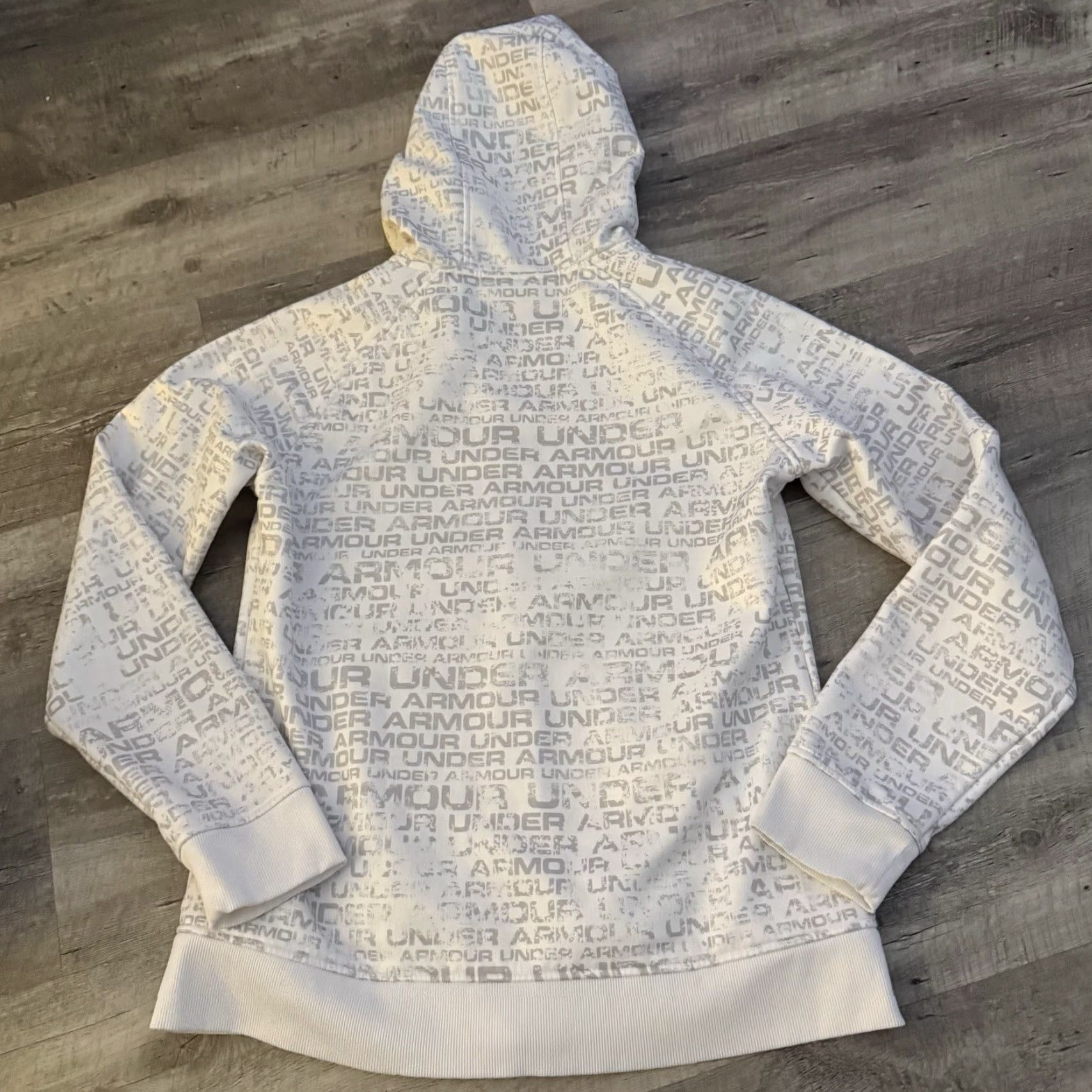 Under Armour Under Armour Hoodie Unisex Sz M Medium Full Zip Logo Print Beige Knit Fleece Breathable Pockets Sports Outdoor Mens Womens Size US M / EU 48-50 / 2 - 7 Thumbnail