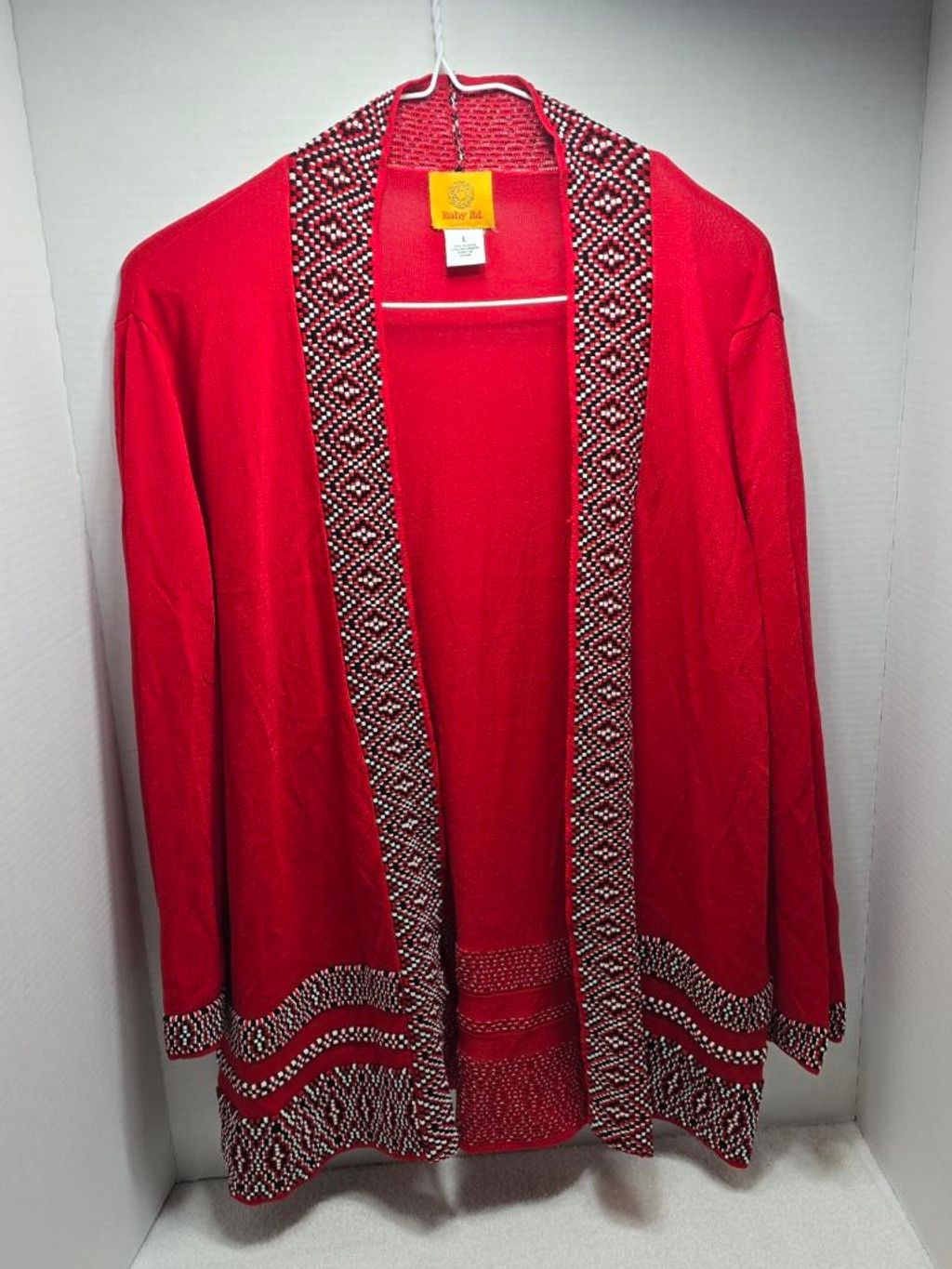 The Unbranded Brand Women's Ruby Rd. Red & Black Patterned Cardigan Sweater L Size L / US 10 / IT 46 - 1 Thumbnail
