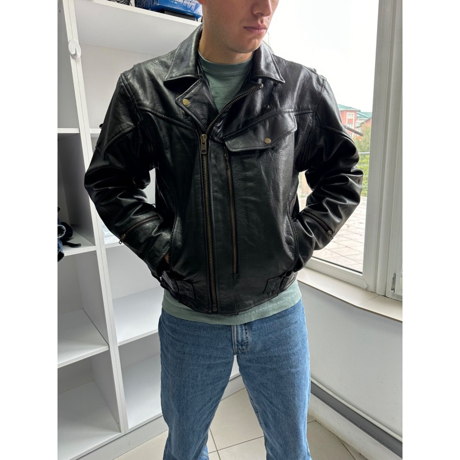 Genuine Leather VTG Genuine Leather Biker Motorcycle Heavy Jacket 90s Size US M / EU 48-50 / 2 - 14 Thumbnail