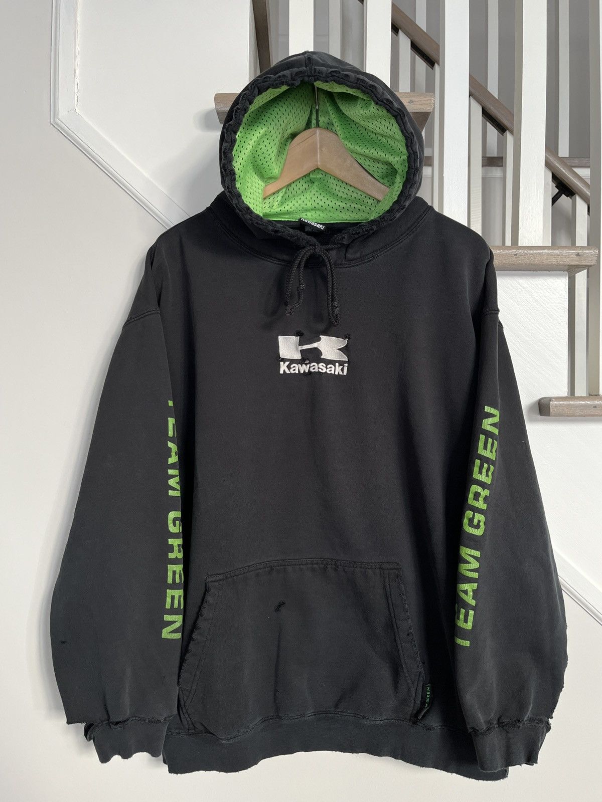 Unsound Rags × Vintage Crazy Vintage Kawasaki Hoodie Thrashed Size US L / EU 52-54 / 3 - 2 Thumbnail