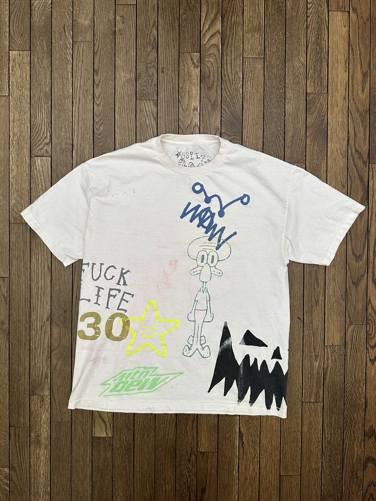 image of Asspizza "no Shipping Tour" Graffiti Airbrushed Logo Tee XL in White, Men's