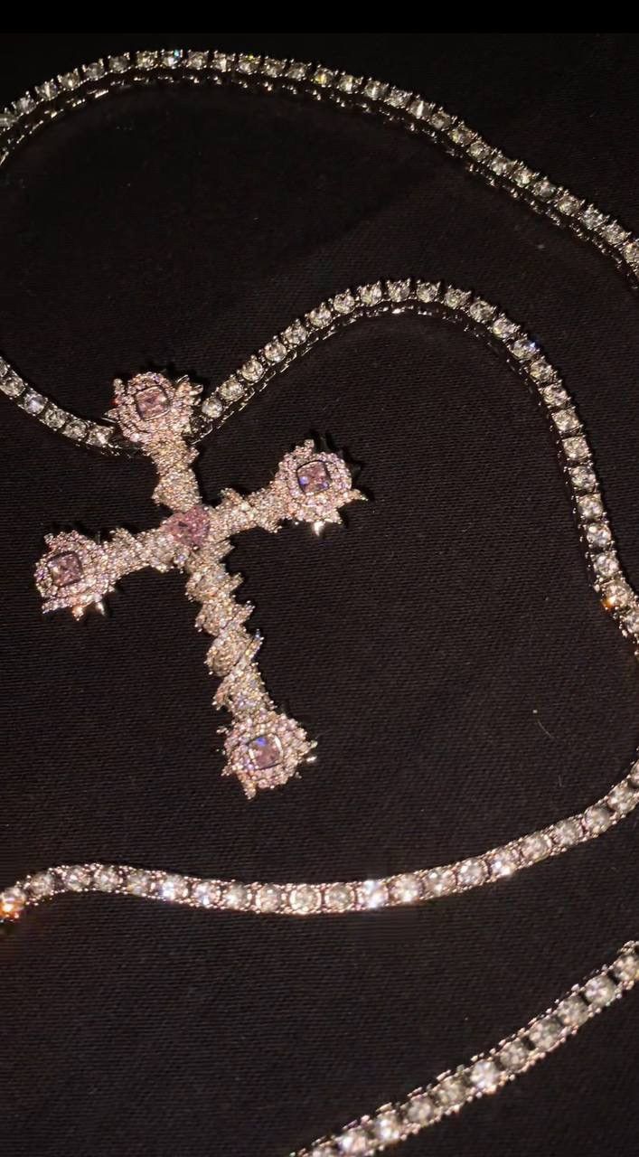 Other Chain | Pendant Cross Tennis Chain Silver Pink 3mm 22” Size ONE SIZE - 5 Thumbnail