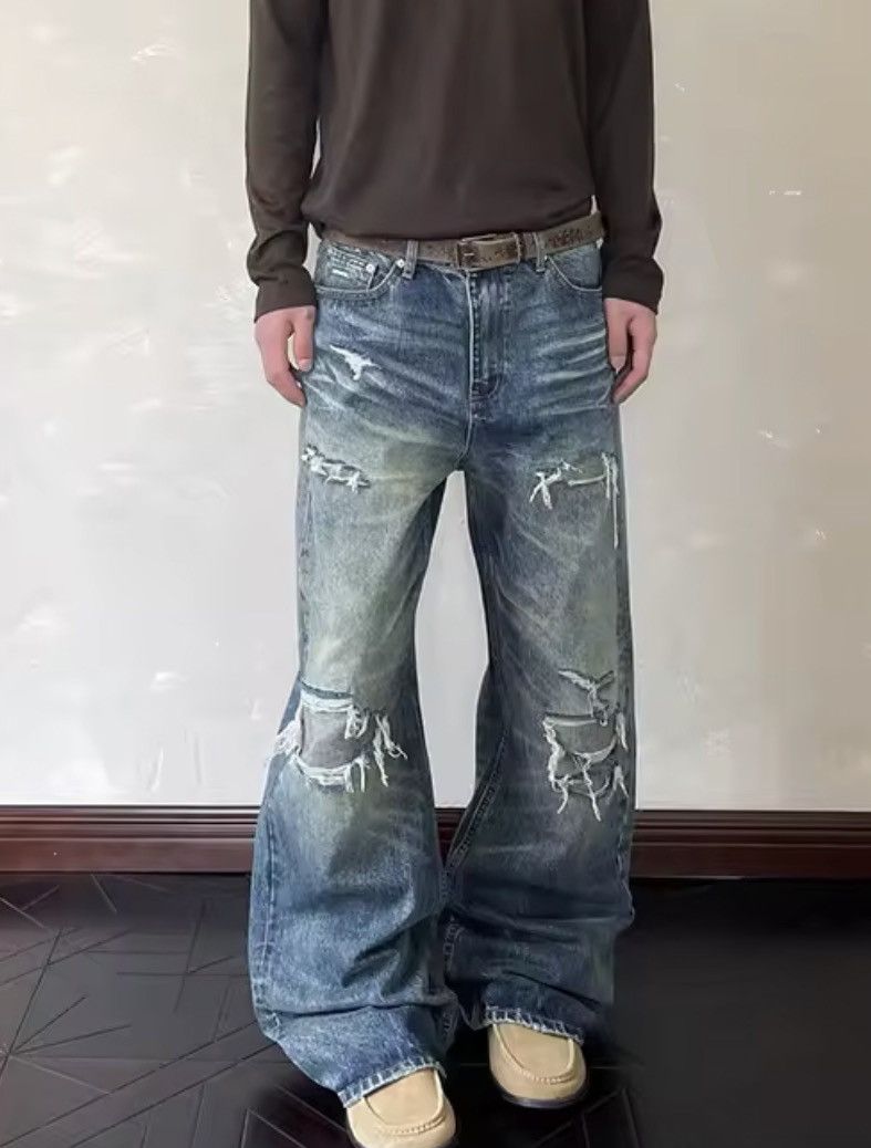 Other HEAVY Distressed Ultra-Baggy Denim - Y2K Stacked Fit Size US 33 - 3 Thumbnail
