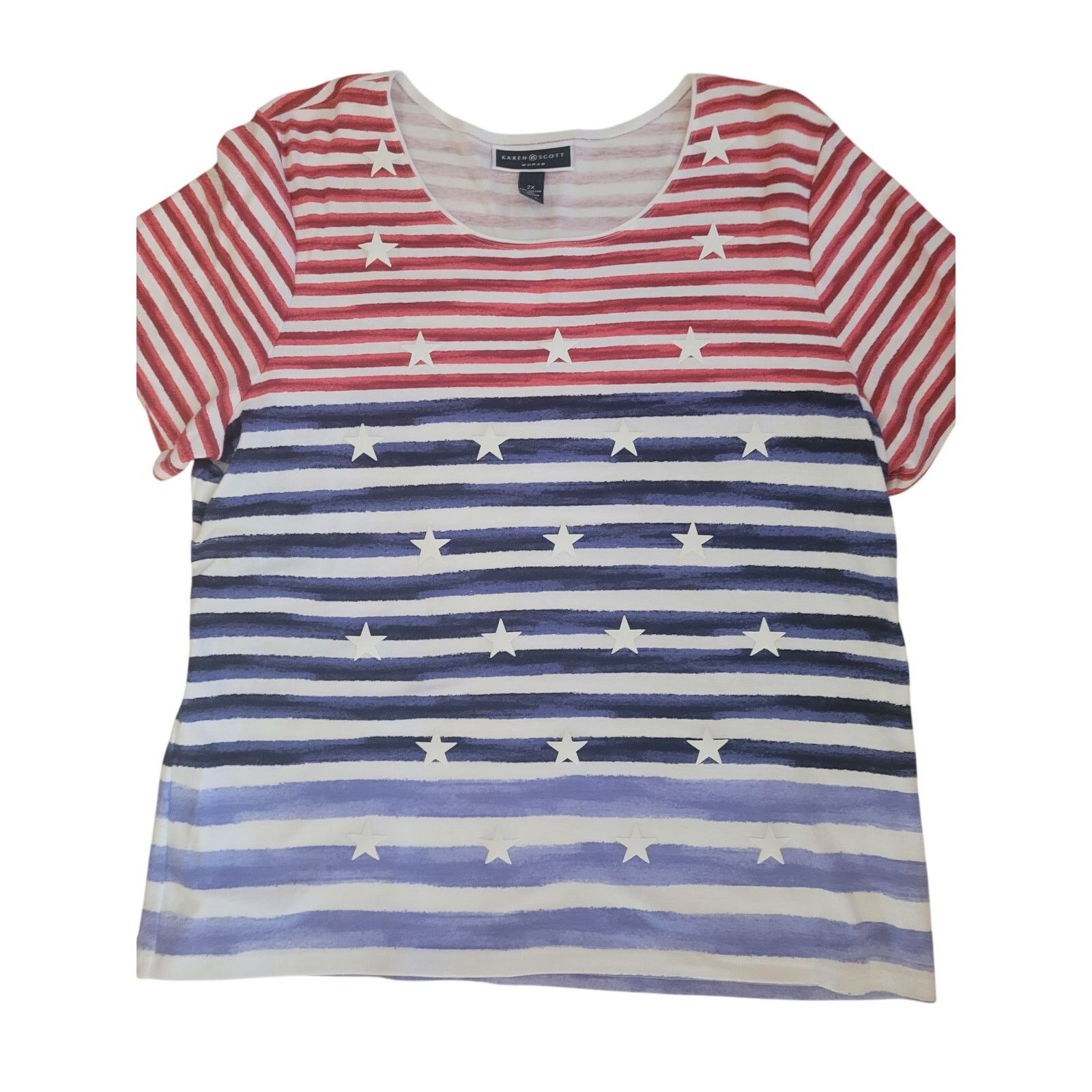 Other Karen Scott Red/Blue Shirt Stars and Stripes Sz 2X Size XXL / US 16-18 / IT 52-54 - 2 Thumbnail