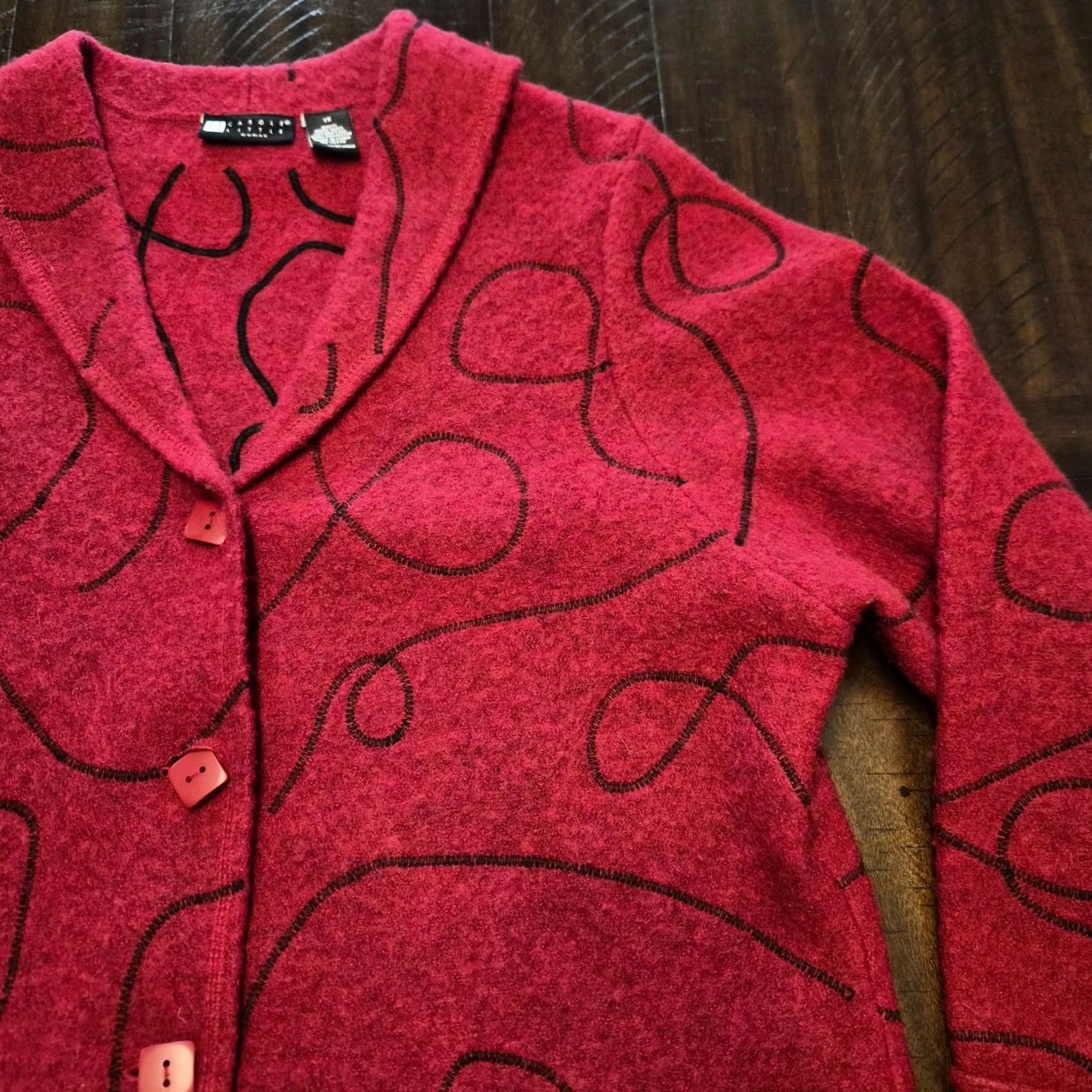 Vintage VINTAGE Carole Little Womens 4 Button Blazer Wool Red Size 1X Collared Jacket Bedrock? Size S / US 4 / IT 40 - 2 Thumbnail