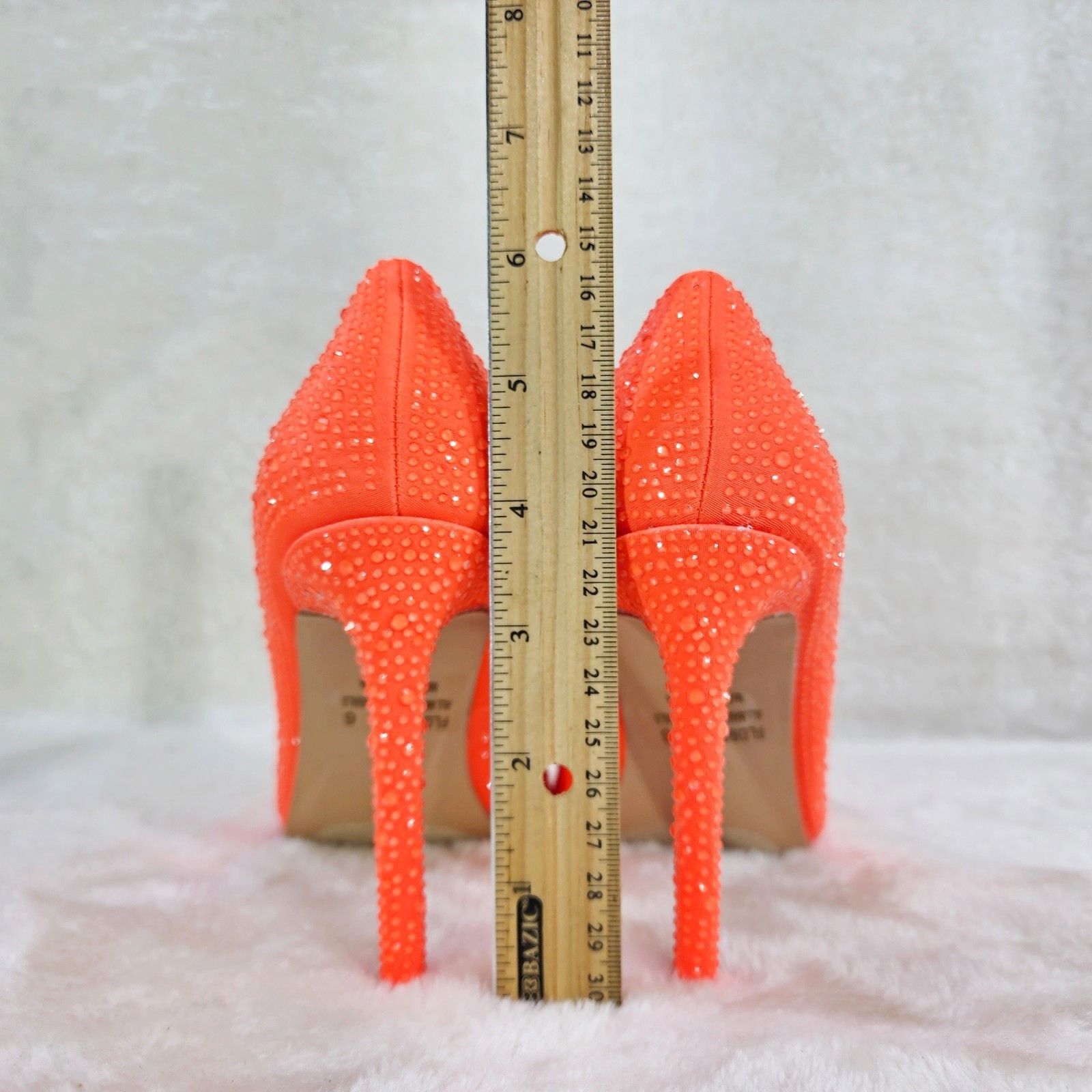 Other Shock Neon Bright Orange High Heel Stiletto Pumps Rhinestone Size US 9 / IT 39 - 4 Thumbnail