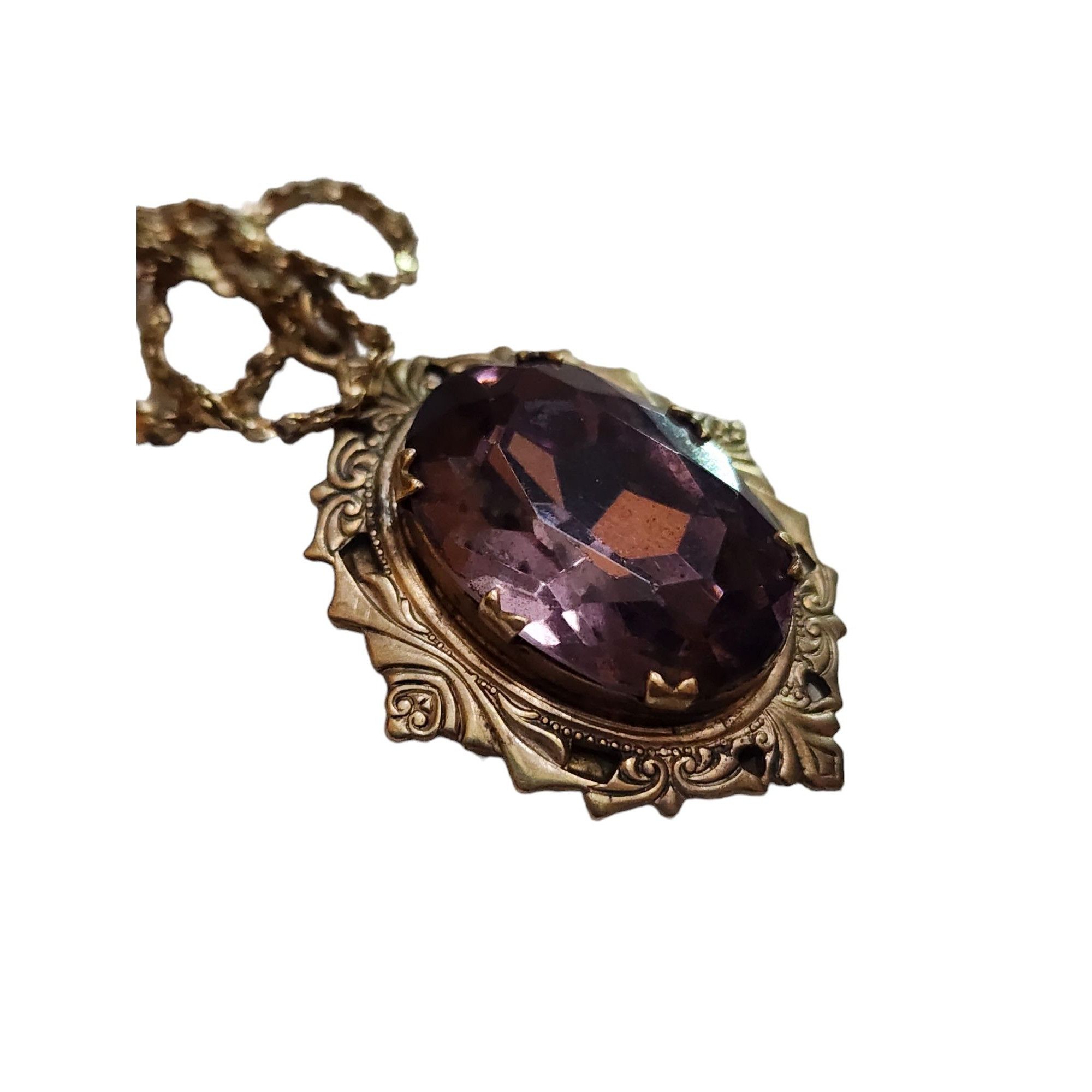 Vintage Fabulous Gold Filled & Faceted Glass Locket Necklace Size ONE SIZE - 3 Thumbnail