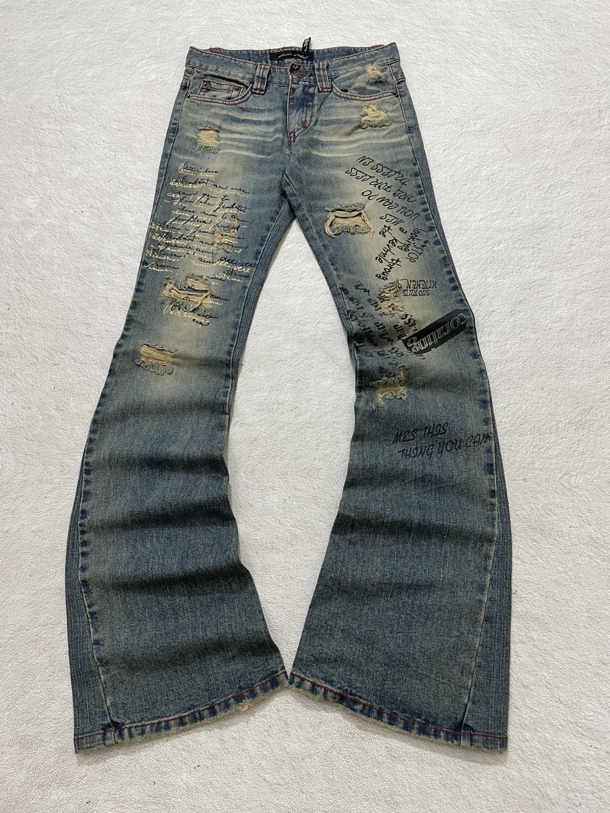 Hysteric Glamour 2000s Archival Hysteric Poem Flare Denim Mudwash Y2K Ifsix Size 25" / US 0 / IT 36 - 1 Thumbnail