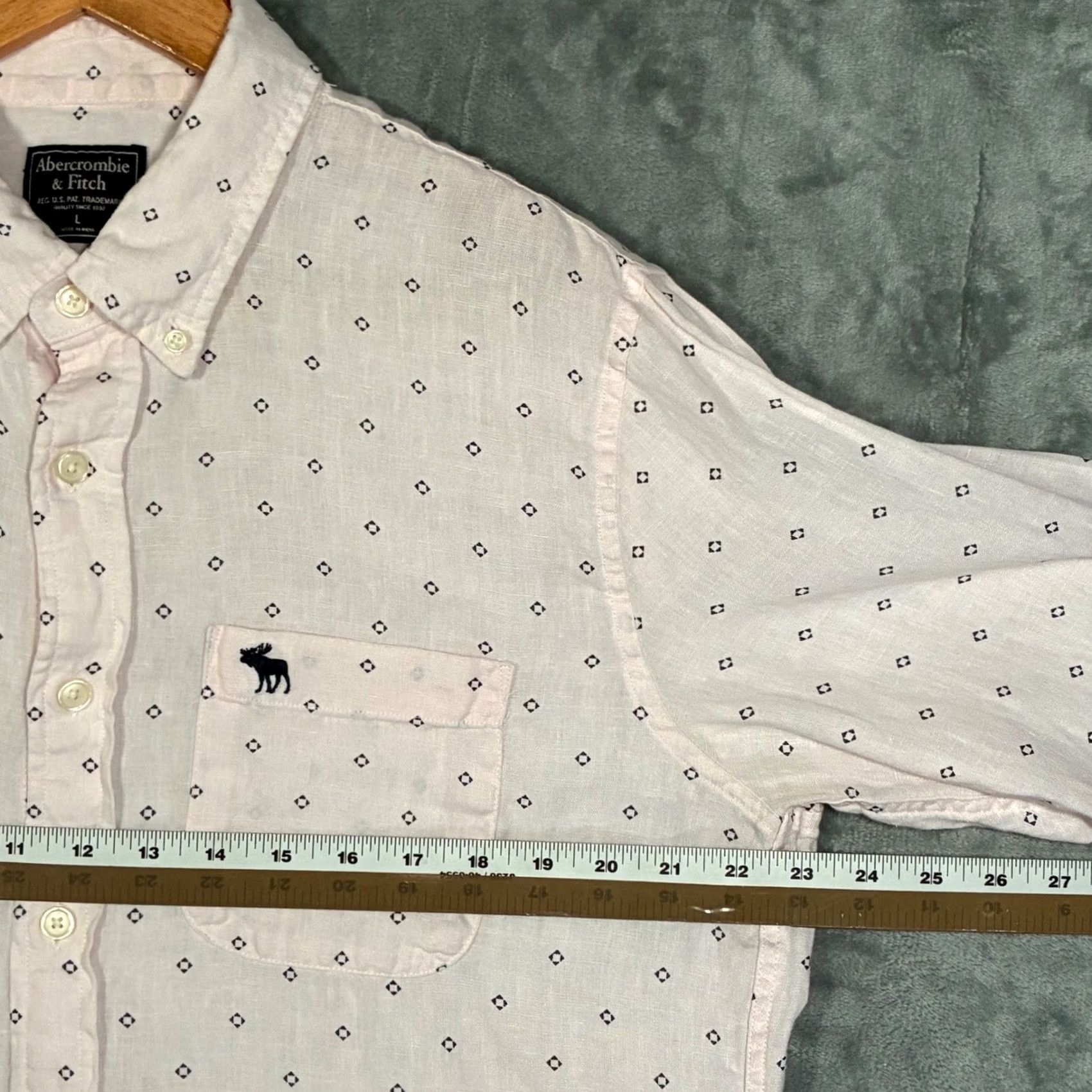 Abercrombie & Fitch Abercrombie & Fitch Linen Geometric Print Button-Down Long Sleeve Shirt Men's L Size US L / EU 52-54 / 3 - 7 Thumbnail