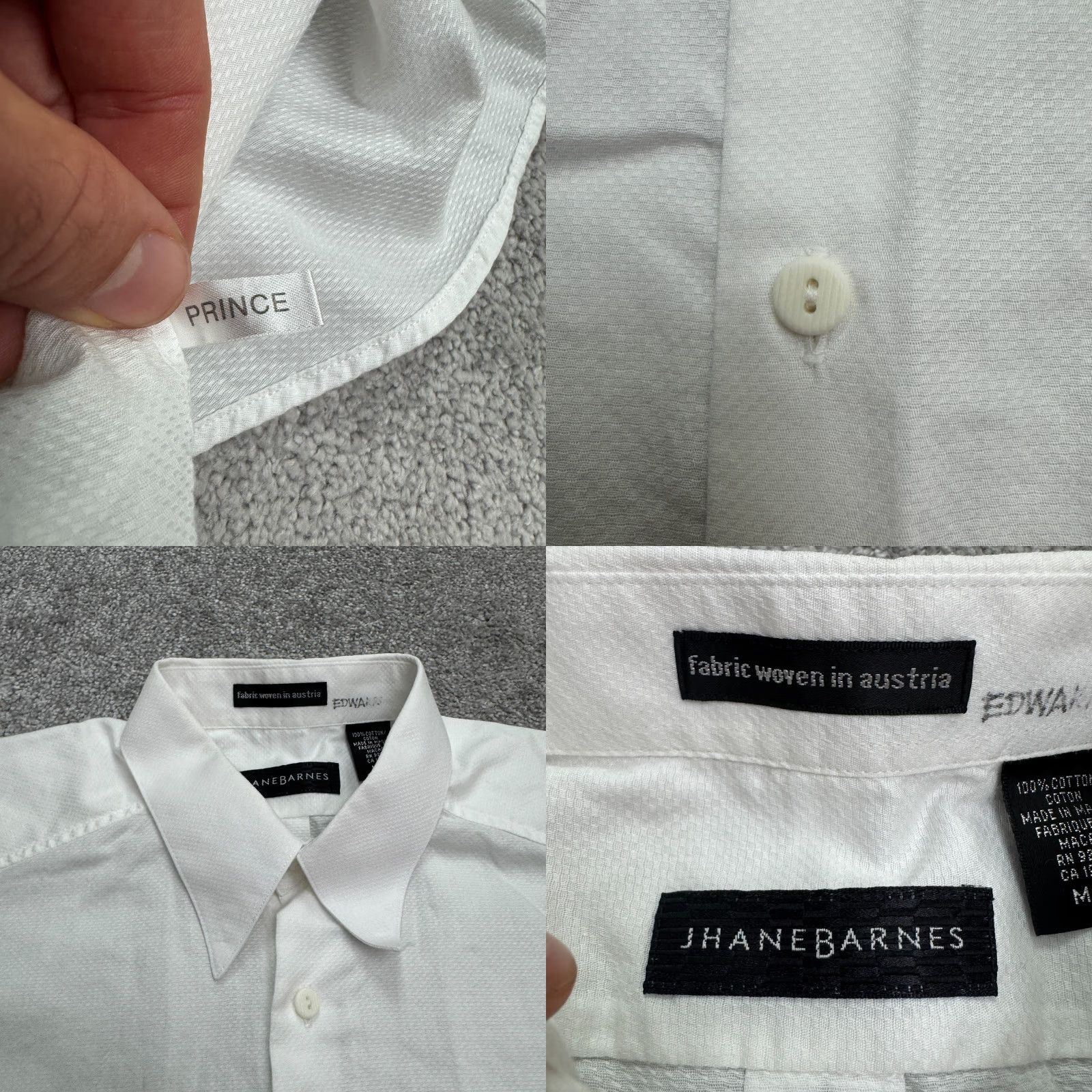 Prince Jhane Barnes 90s Dress Shirt Mens Medium White 100% Cotton Casual Work Size 40R - 8 Thumbnail