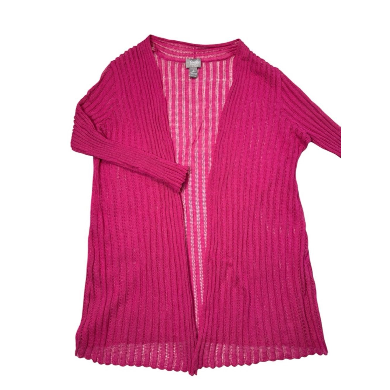 Chicos Chico's Travelers Ribbed Open Front Fuchsia Cardigan Size 3 Size XL / US 12-14 / IT 48-50 - 2 Thumbnail