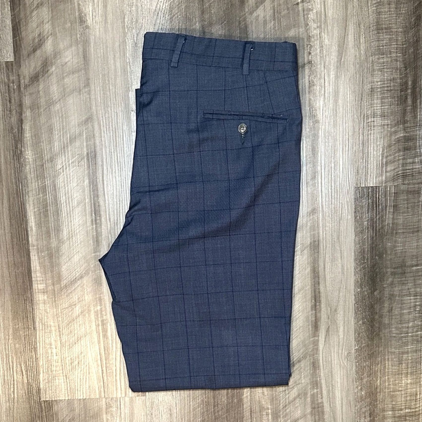 Vintage Hertling Windowpane Navy Dress Pants - 36 Regular Wool 100% Inseam 30 Men Size US 36 / EU 52 - 2 Thumbnail
