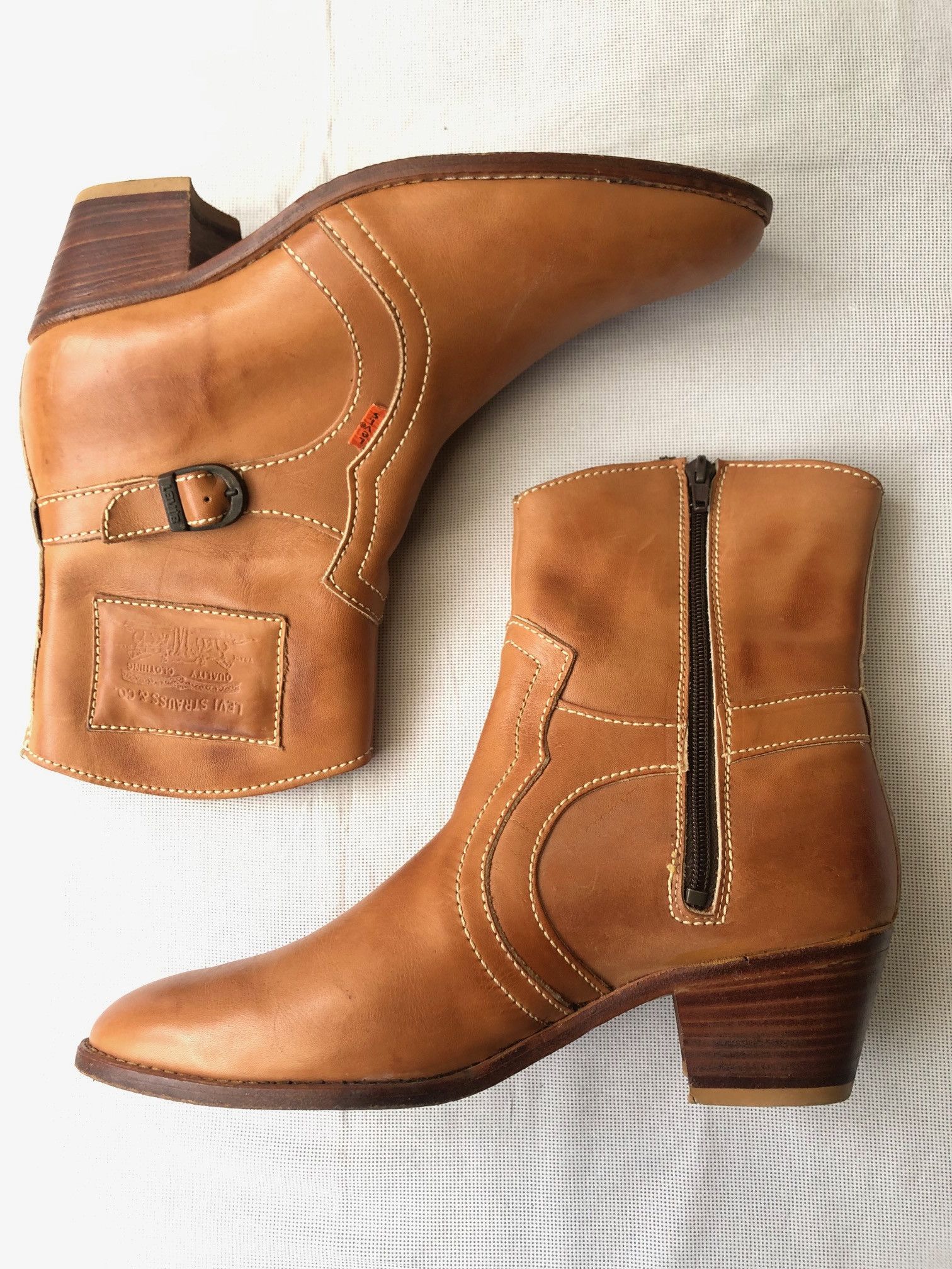 Levi's Vintage Levi's Tan Leather Western Style Side Zip Boots Size US 11 / EU 44 - 2 Thumbnail