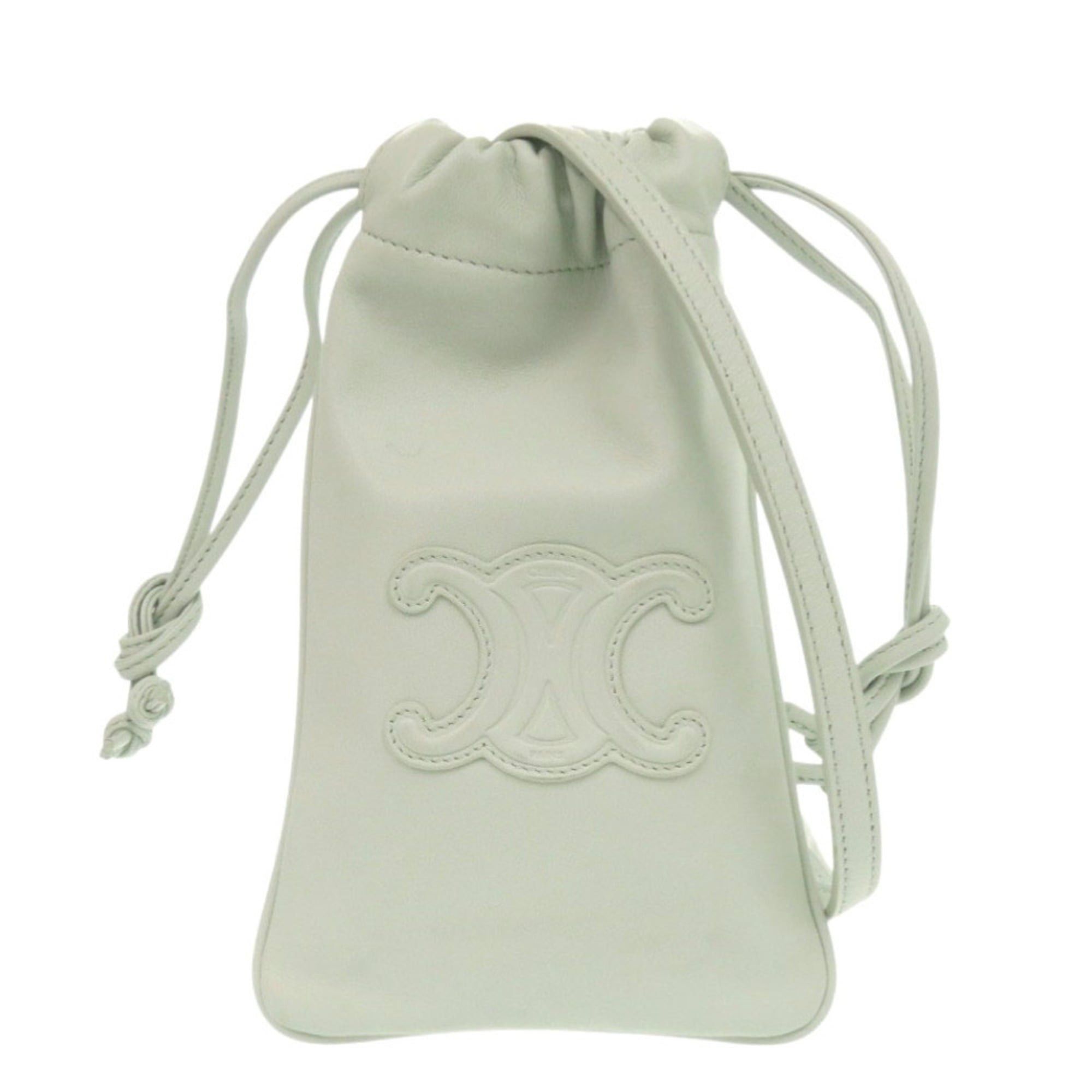 Celine Excellent condition Celine Triomphe drawstring phone pouch, leather, light green shoulder bag, green, 1701CELINE Size ONE SIZE - 1 Thumbnail