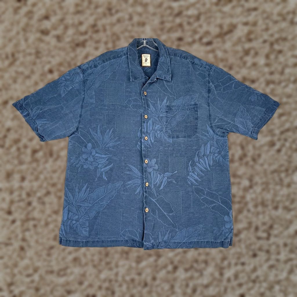 Vintage Jamaica Jaxx Shirt Men XL Blue Floral Leaf Silk Button Up Hawaiian Size US XL / EU 56 / 4 - 1 Thumbnail