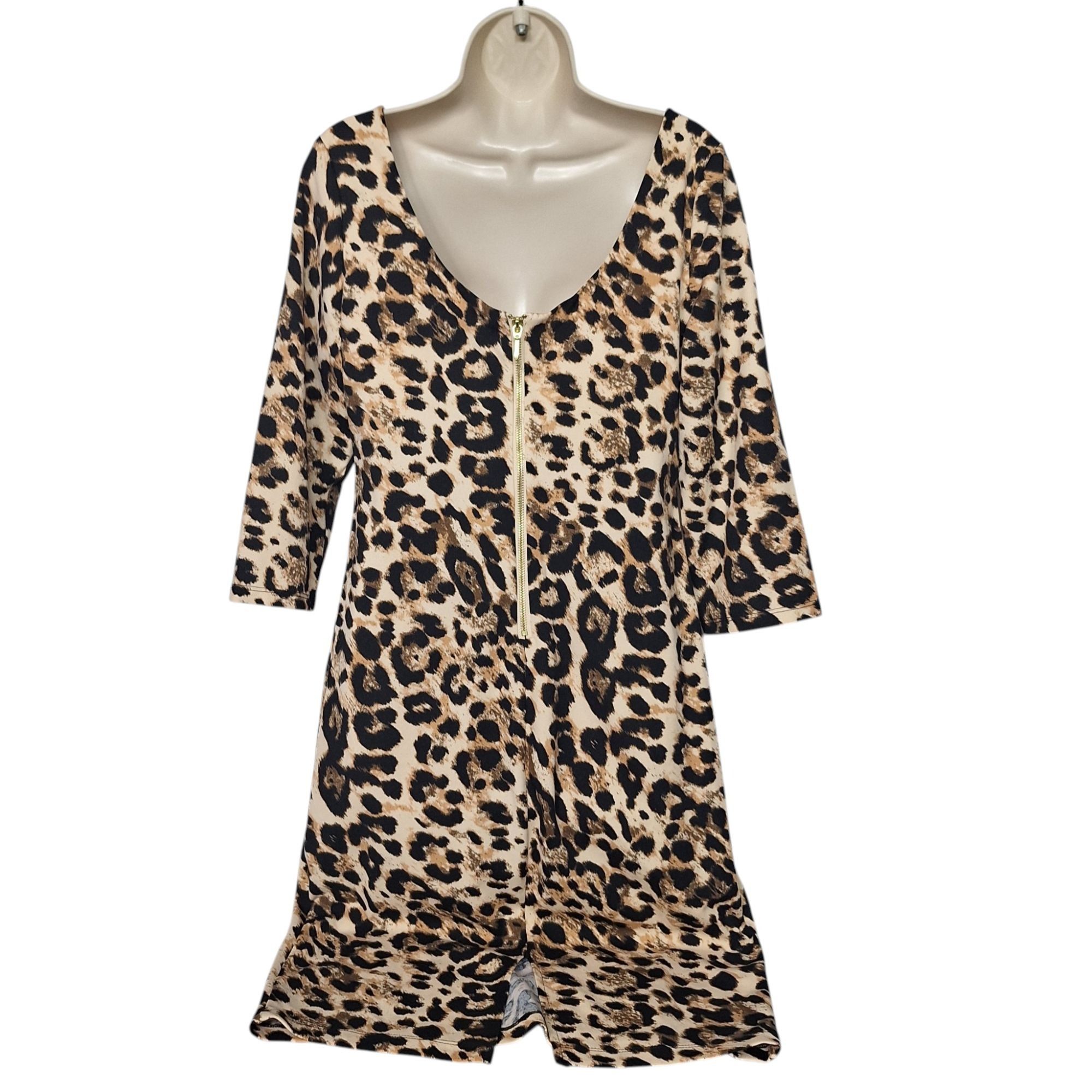 Other Premier Amour Leopard Print Sheath Dress Size 14 Gold Zip Mo Size XL / US 12-14 / IT 48-50 - 3 Thumbnail