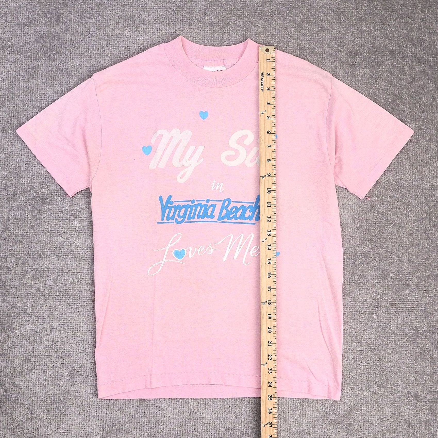 Pinko VINTAGE 80s Virginia Beach T-Shirt Cute Hearts Medium Pink Short Sleeve Size US M / EU 48-50 / 2 - 3 Thumbnail