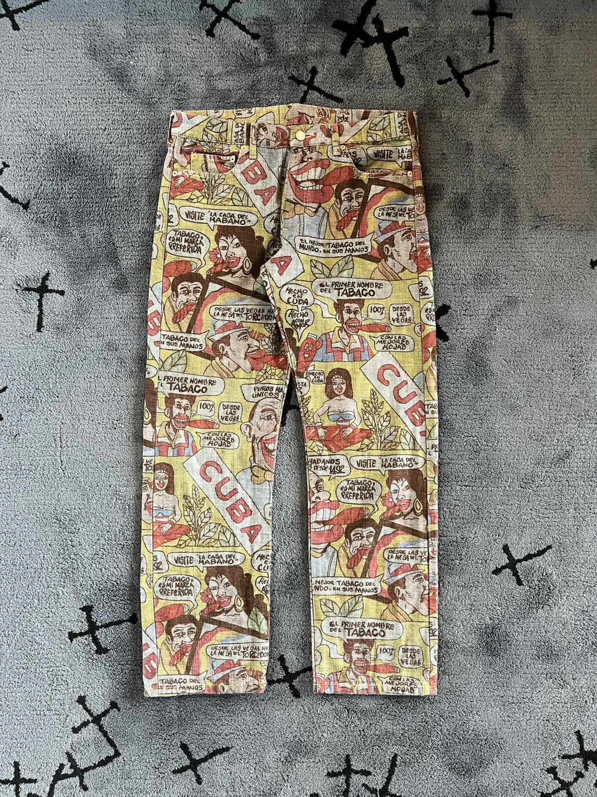 Junya Watanabe 2002 Comme Des Garçons Cuba Print Denim Jeans Size US 32 / EU 48 - 2 Thumbnail