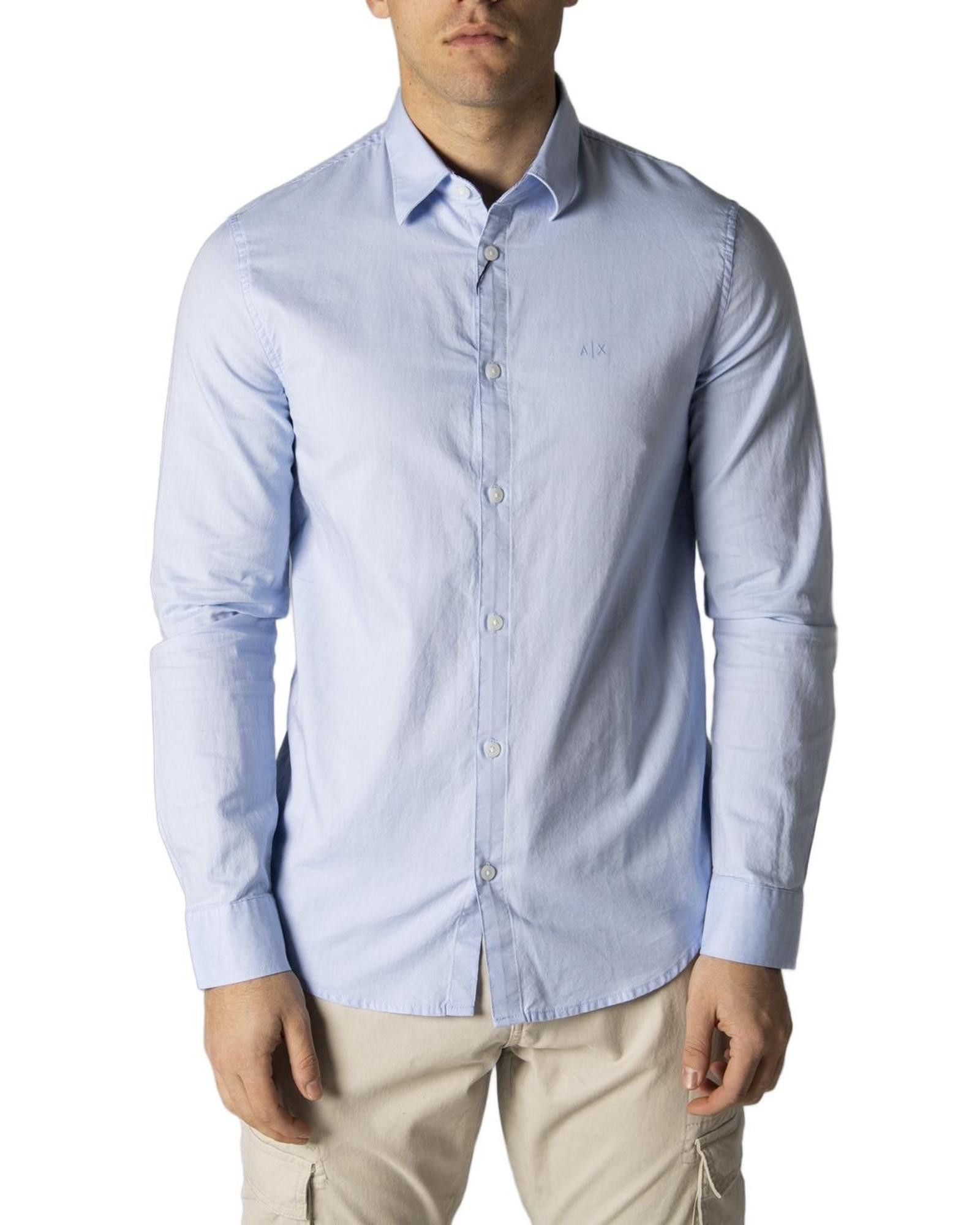 image of Armani Exchange Plain Light Blue Button-Up Shirt, Men's (Size 2XL)