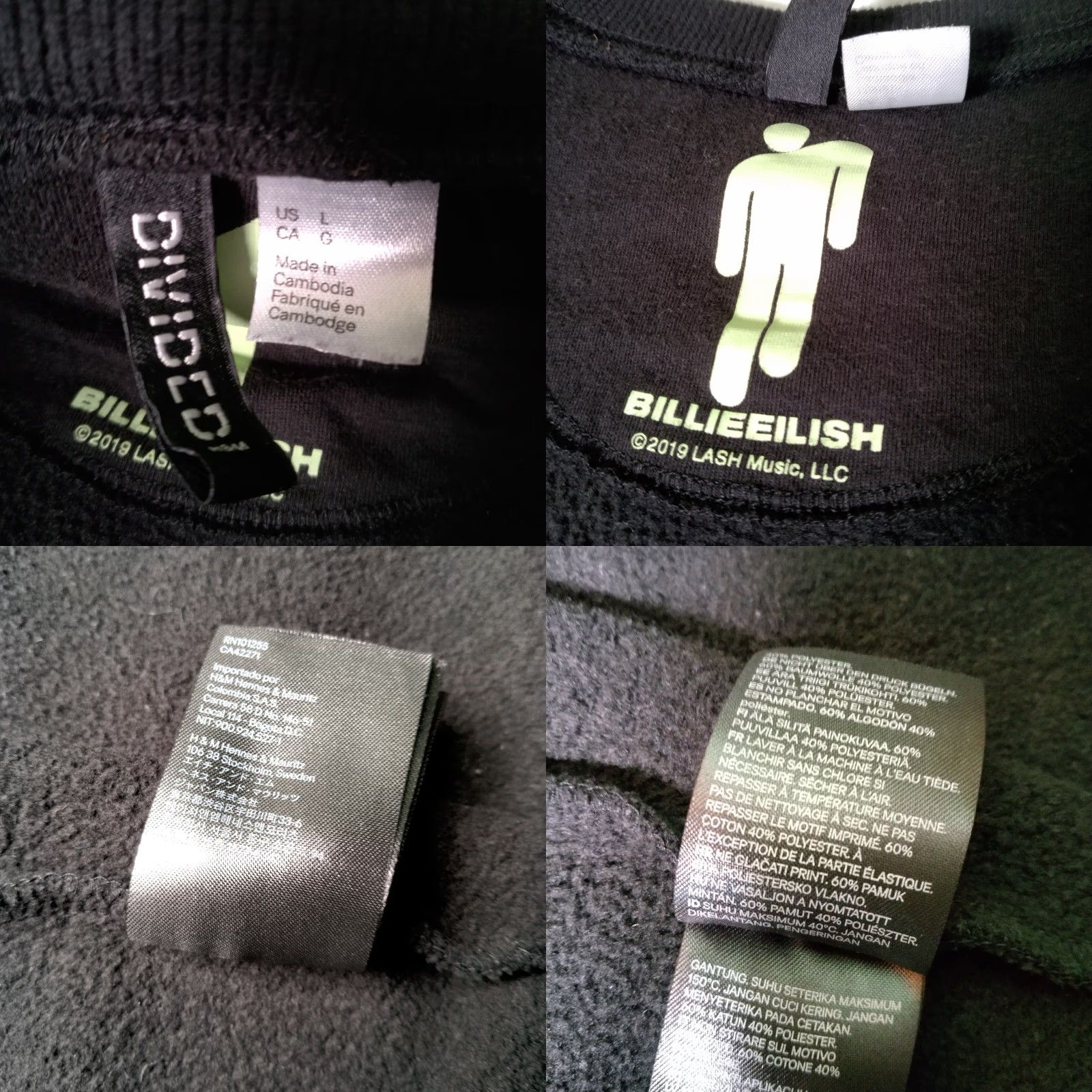 H&M Billie Eilish Sweatshirt Women L Black Neon Green Graphic Music H&M Divided Womens Size L / US 10 / IT 46 - 8 Thumbnail