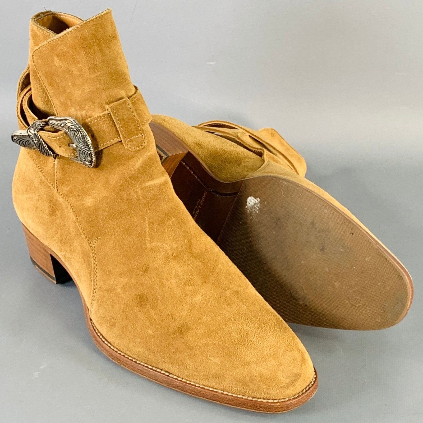 Saint Laurent Paris Size 8 Hedi Strap Tan Silver Suede Western Buckle Boots Size US 8 / EU 41 - 6 Thumbnail
