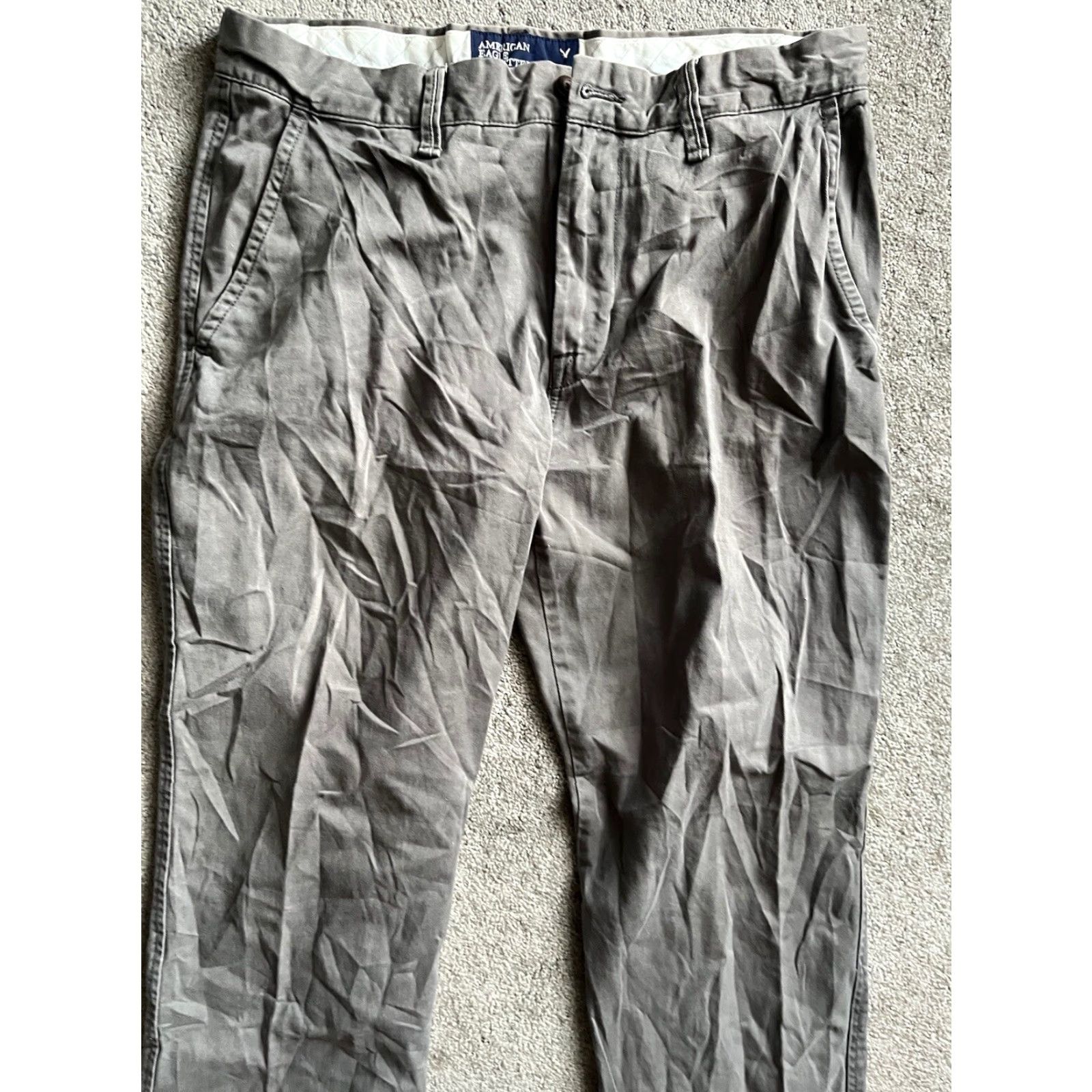 American Eagle Outfitters American Eagle Chino Pants Mens 36x28 Gray Solid Regular Fit Stretch Size US 36 / EU 52 - 2 Thumbnail