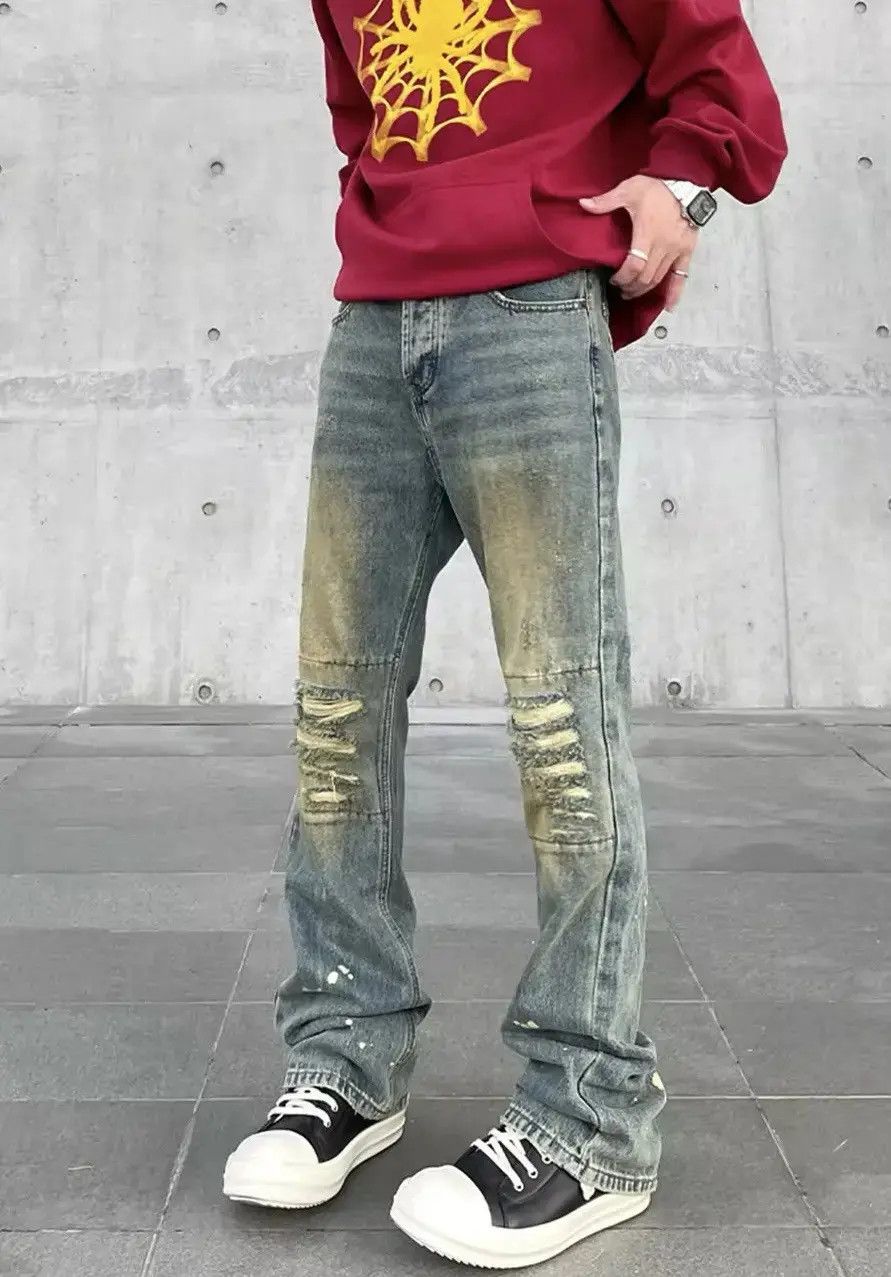Japanese Brand Streetwear Design Skinny Ripped Straight Hole Jeans y2k Size US 32 / EU 48 - 6 Thumbnail