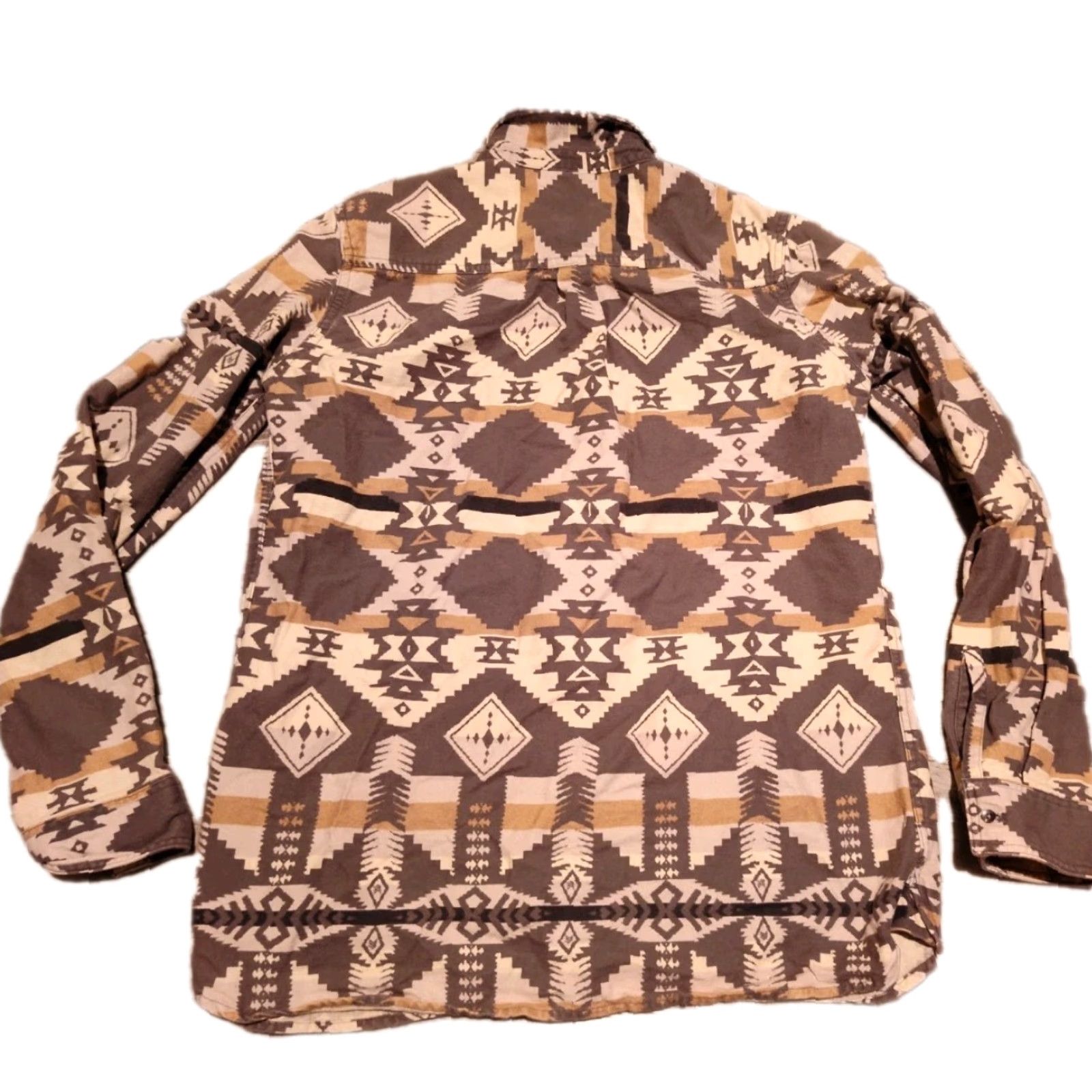 Vintage VINTAGE Woolrich Aztec Flannel Shirt Women's Long Sleeve Button Up Size S Beige Geometric Casual Workwear Size S / US 4 / IT 40 - 2 Thumbnail