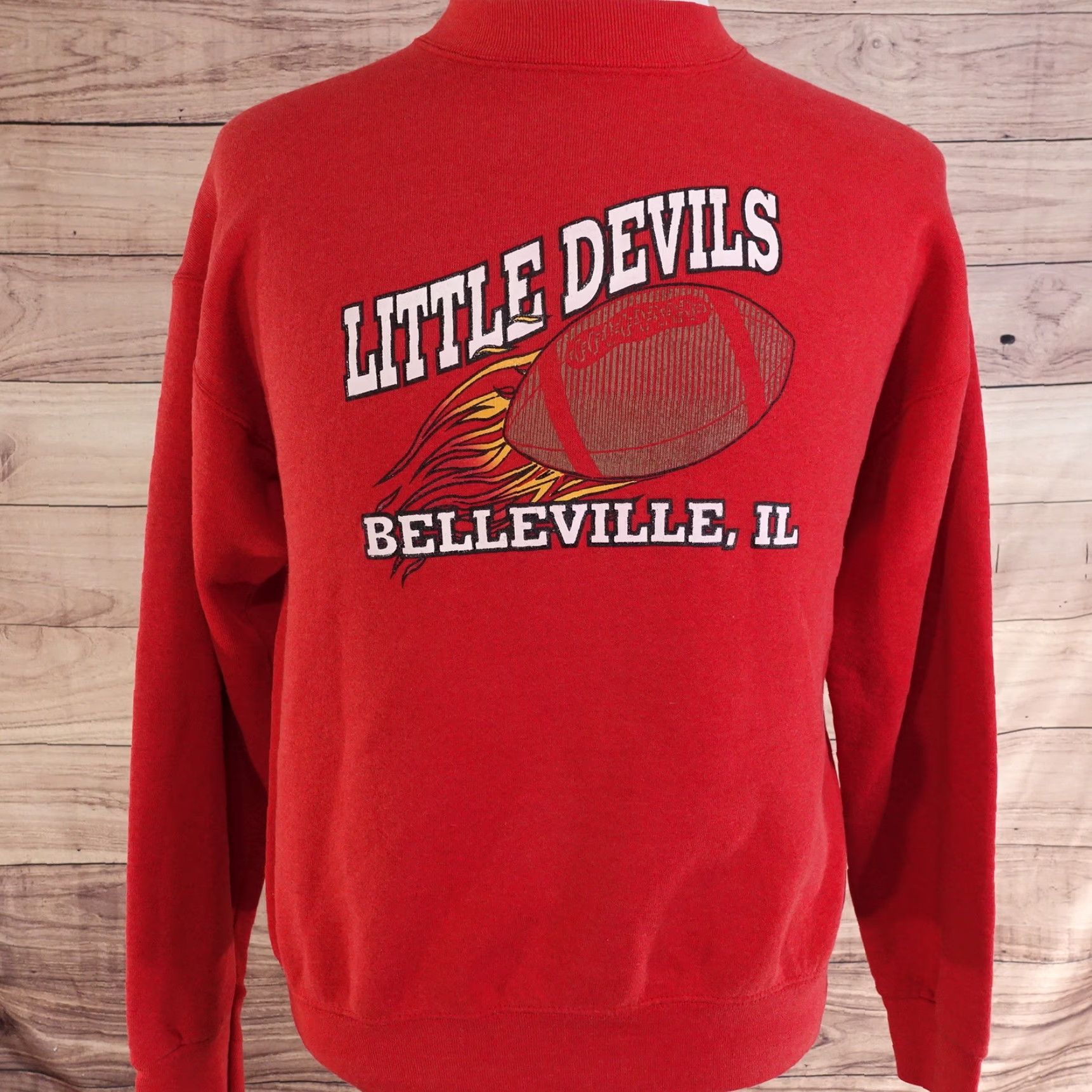 Fruit Of The Loom VINTAGE FRUIT OF THE LOOM LITTLE DEVILS BELLEVILLE IL MASCOT PULLOVER SWEATSHIRT L RED USA MADE Mens Size US L / EU 52-54 / 3 - 2 Thumbnail