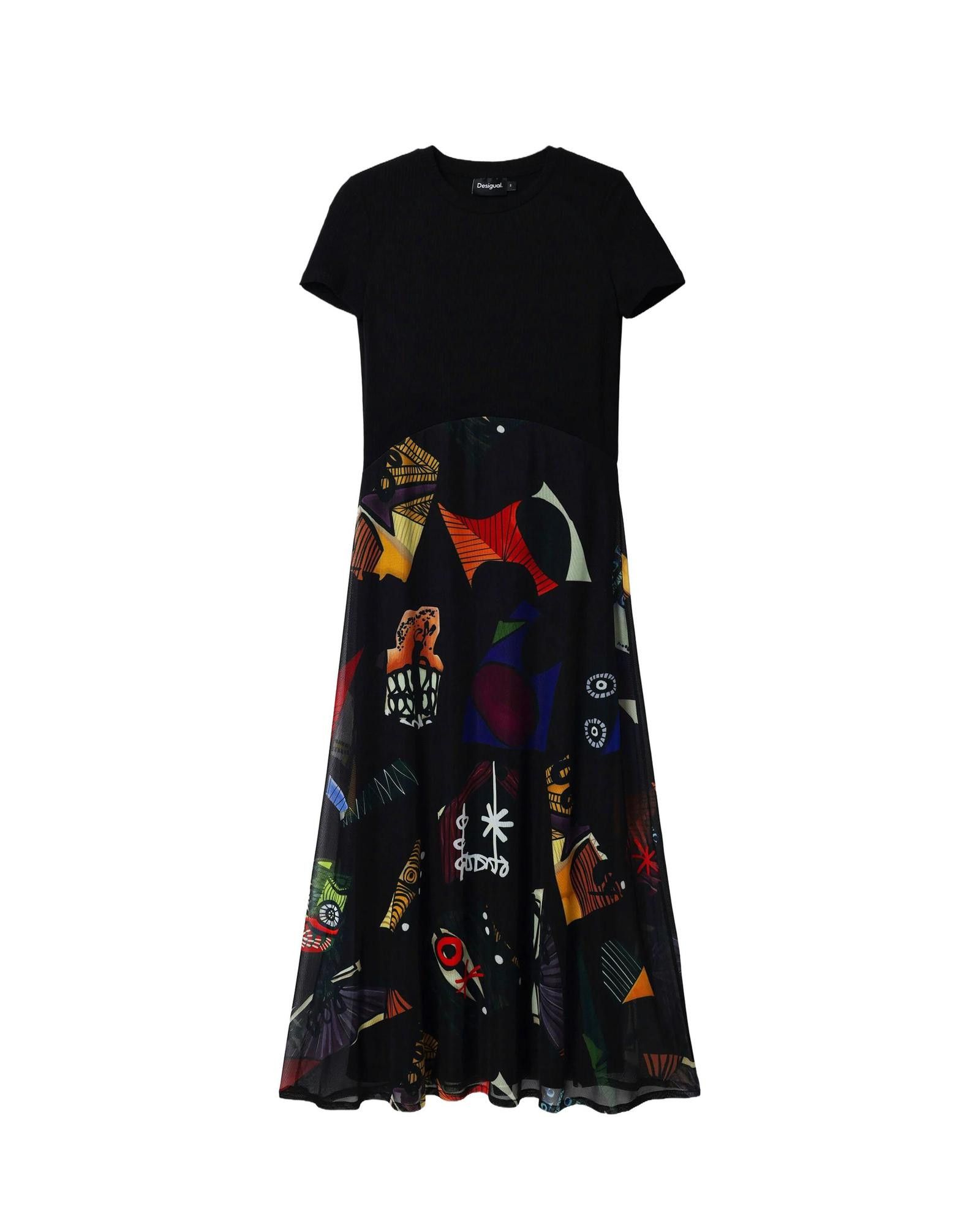 image of Desigual Printed Short Sleeve Dress in Black, Women's (Size XL)