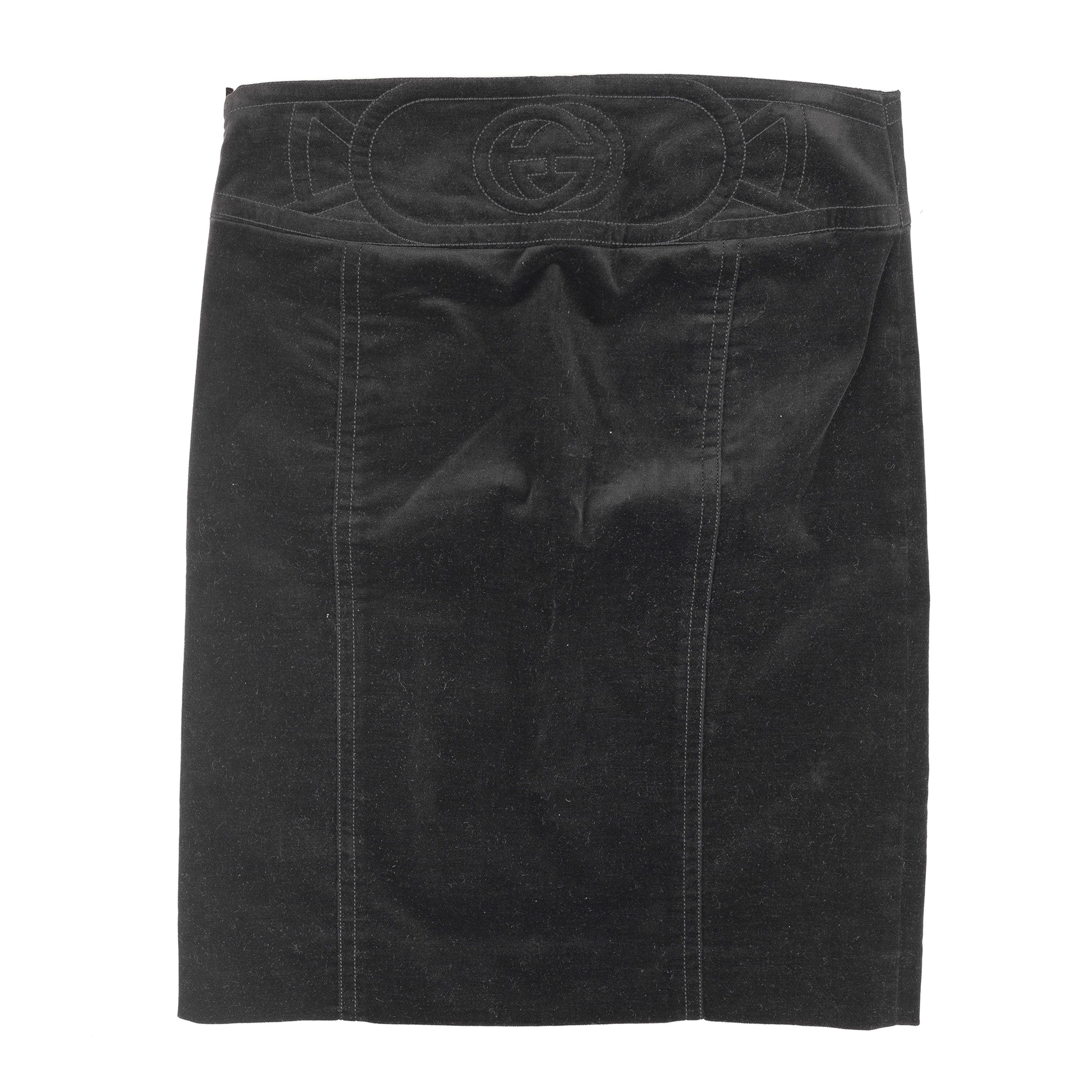 Gucci Gucci by Tom Ford Black Vintage Velvet Midi Skirt (S) Size 26" / US 2 / IT 38 - 1 Thumbnail