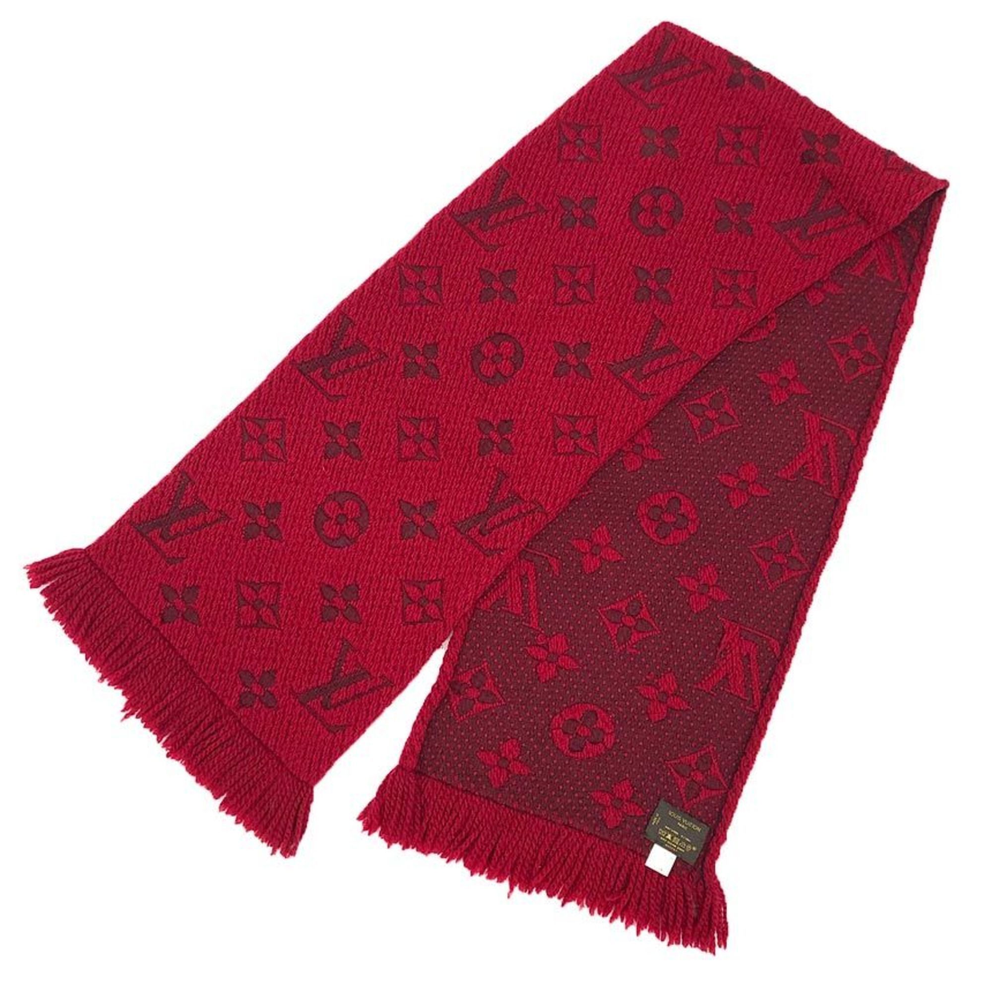 Louis Vuitton LOUIS VUITTON Echarpe Mania 413287 Rouge Red Scarf Wool and Silk Monogram Size ONE SIZE - 1 Thumbnail