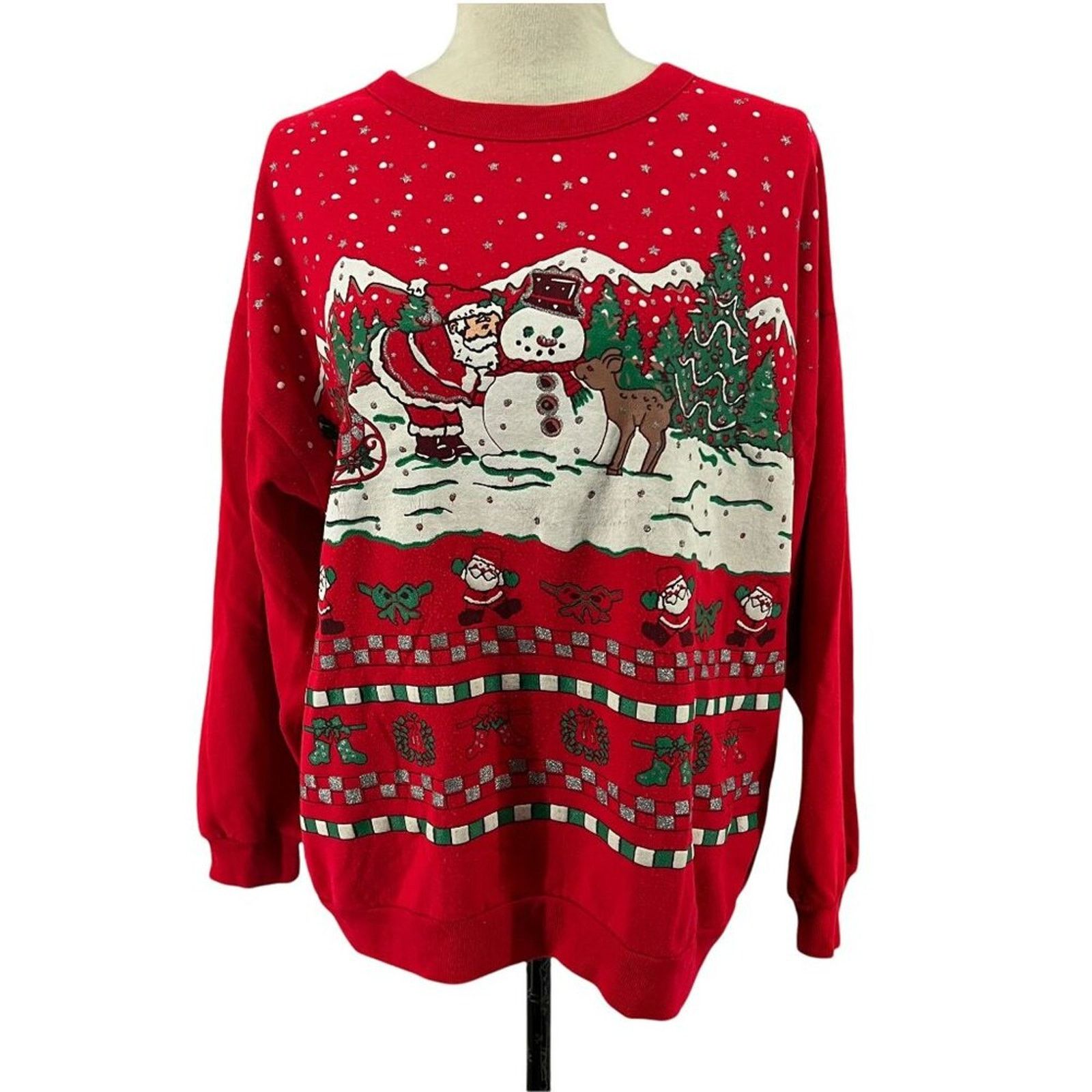 Vintage Vintage 90s Varsity Ugly Christmas Sweatshirt Santa Snowman Size L / US 10 / IT 46 - 12 Thumbnail