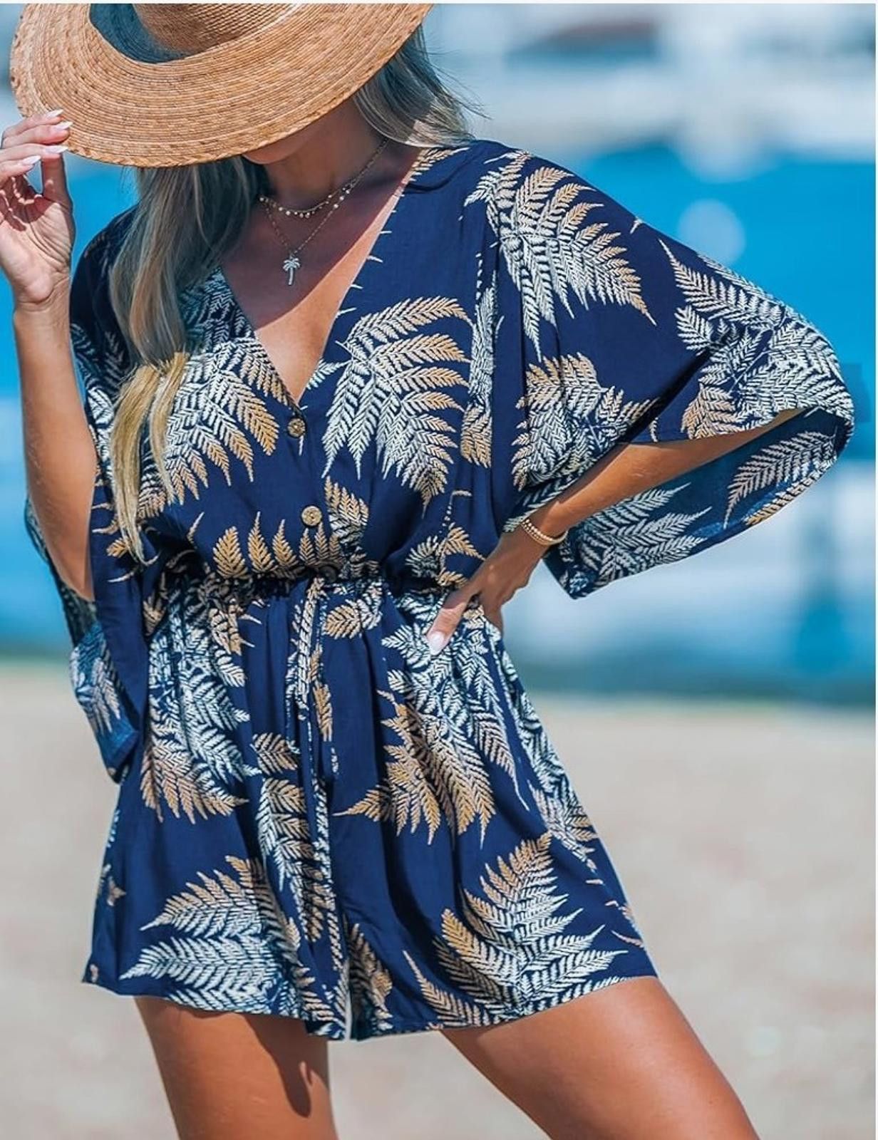 Other Women’s Boho Jumpsuit V-Neck Wide Leg Tie Waist Medium Size 32" / US 10 / IT 46 - 5 Thumbnail